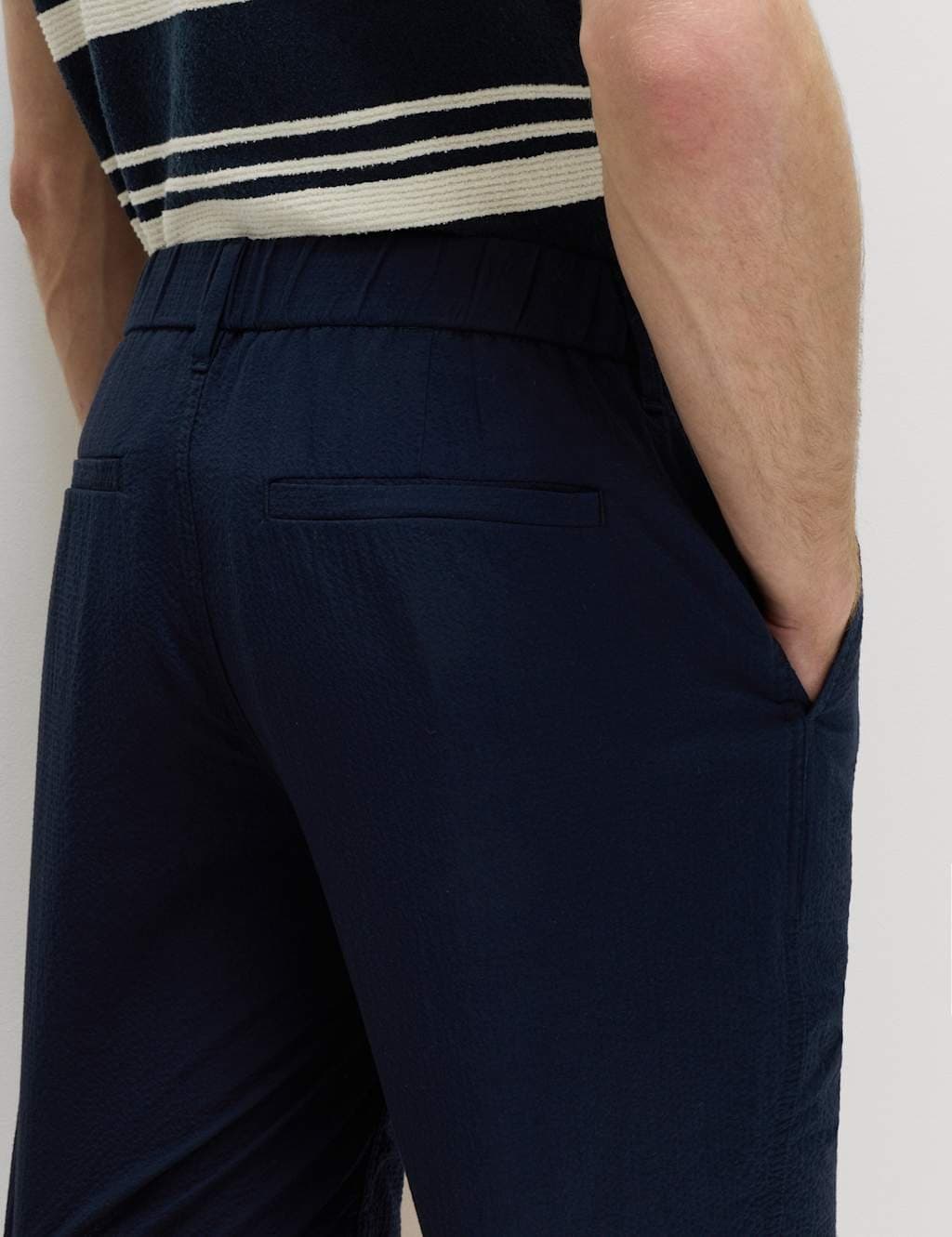 Marks & Spencer M&S Half-Elasticated Waist Seersucker Chino Shorts Navy - 3