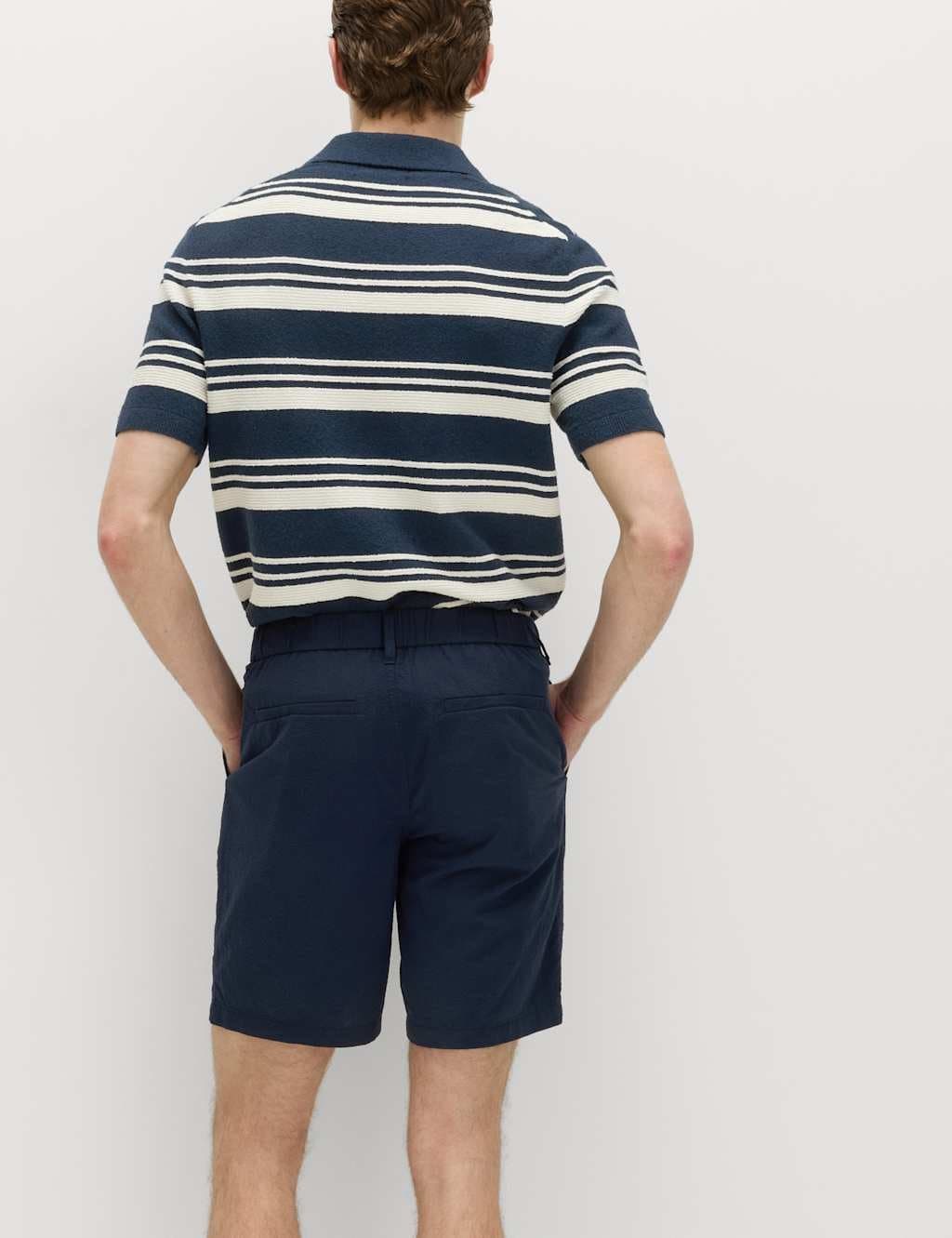 Marks & Spencer M&S Half-Elasticated Waist Seersucker Chino Shorts Navy - 4