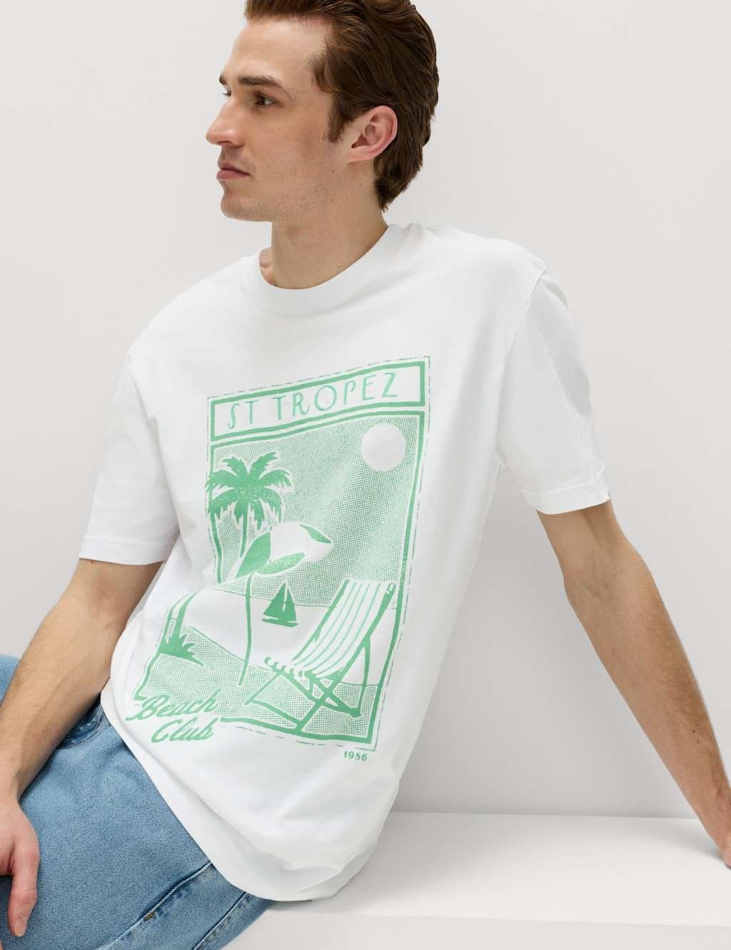 Marks & Spencer M&S Pure Cotton St Tropez Graphic T-Shirt White