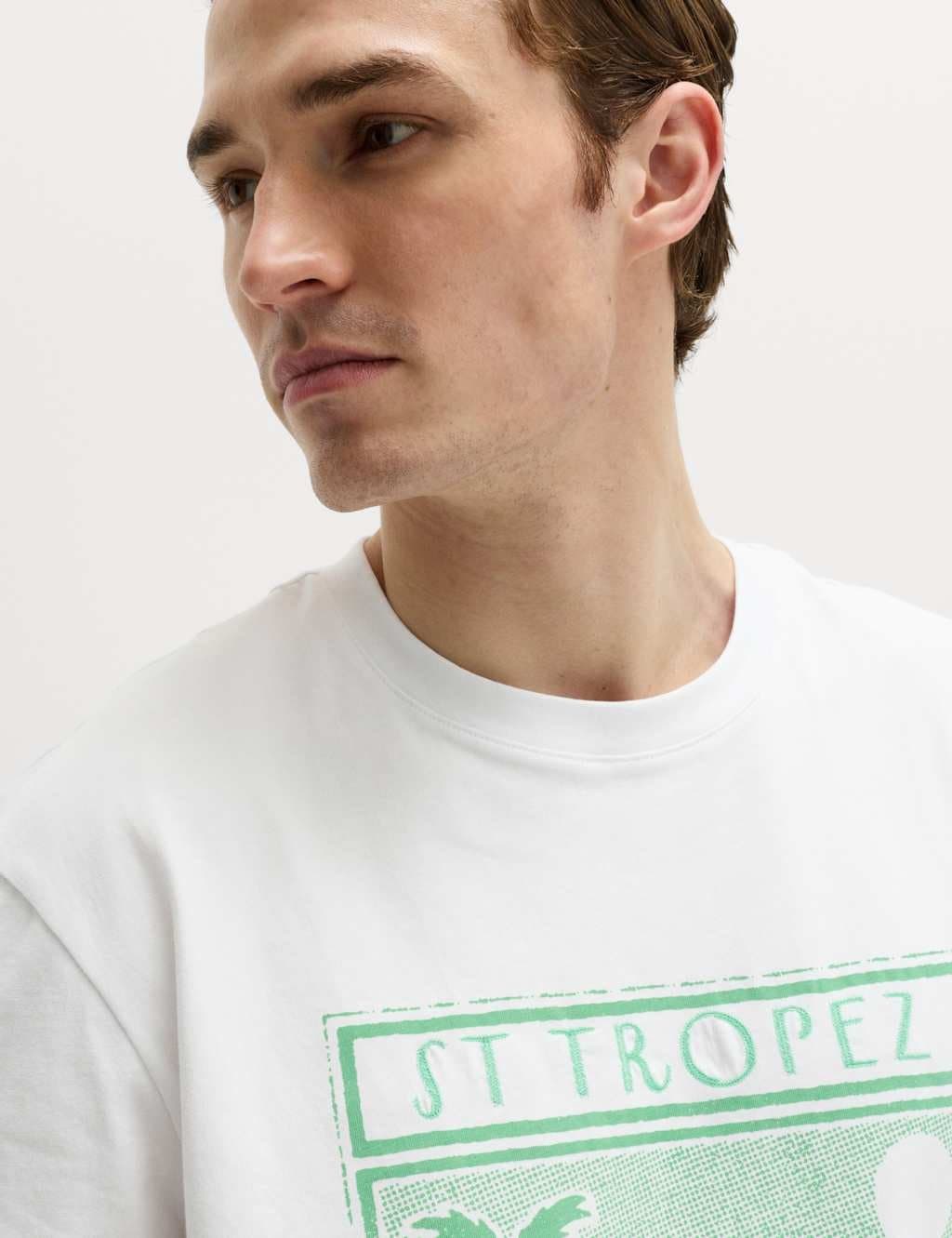 Marks & Spencer M&S Pure Cotton St Tropez Graphic T-Shirt White - 2