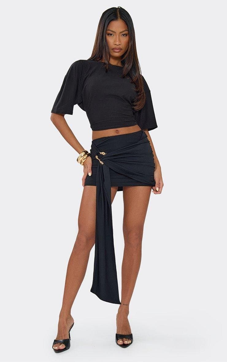 EGO Trim Detail Draped Front Mini Skirt In Black, Women's Size UK 6 - 2