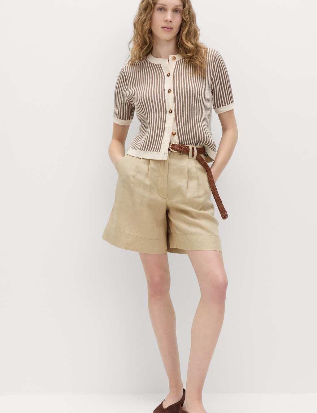 Marks & Spencer M&S Pure Linen High Waisted Shorts Sandstone