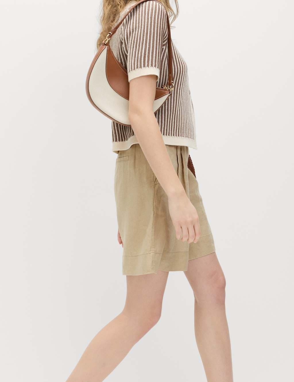 Marks & Spencer M&S Pure Linen High Waisted Shorts Sandstone - 2