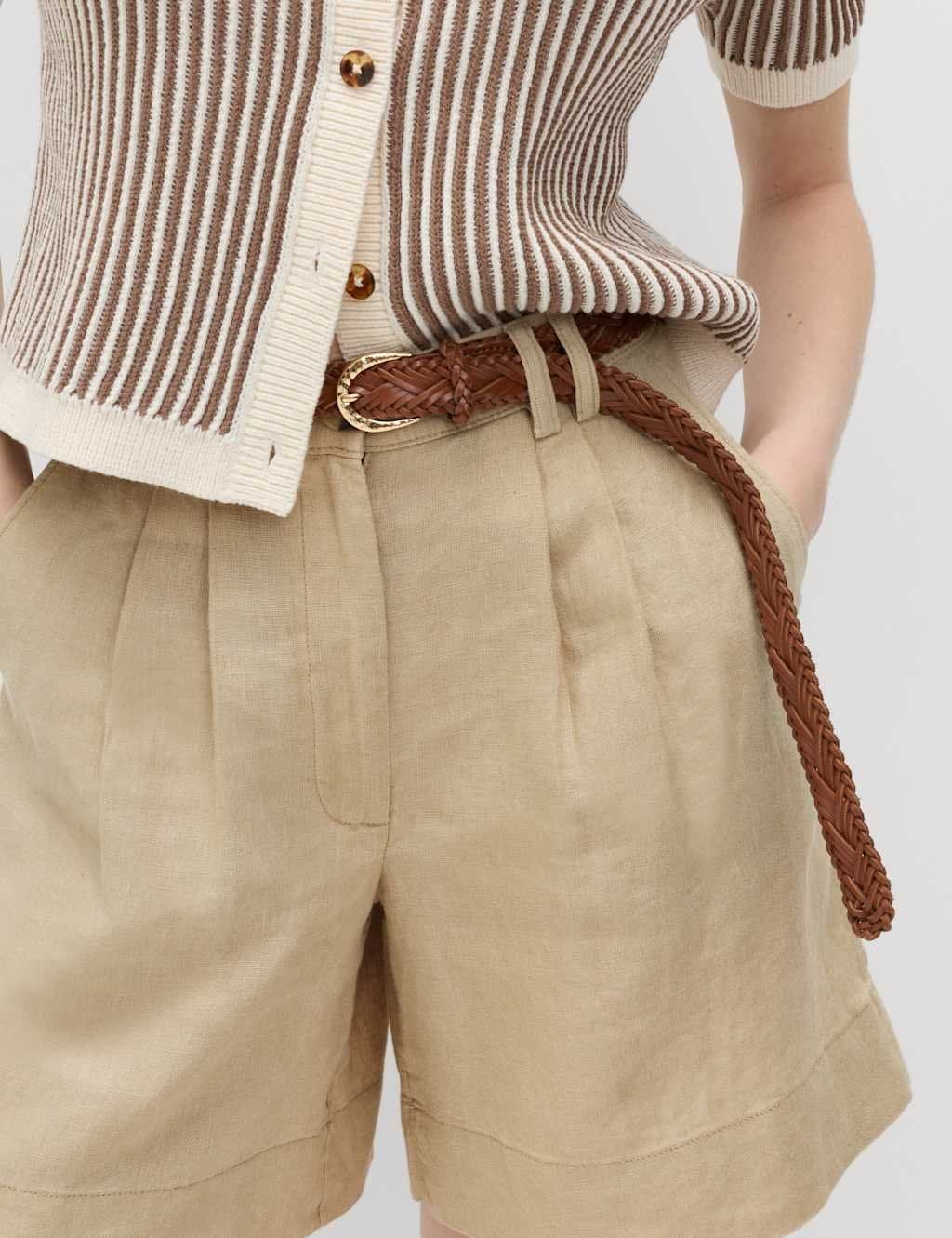 Marks & Spencer M&S Pure Linen High Waisted Shorts Sandstone - 3