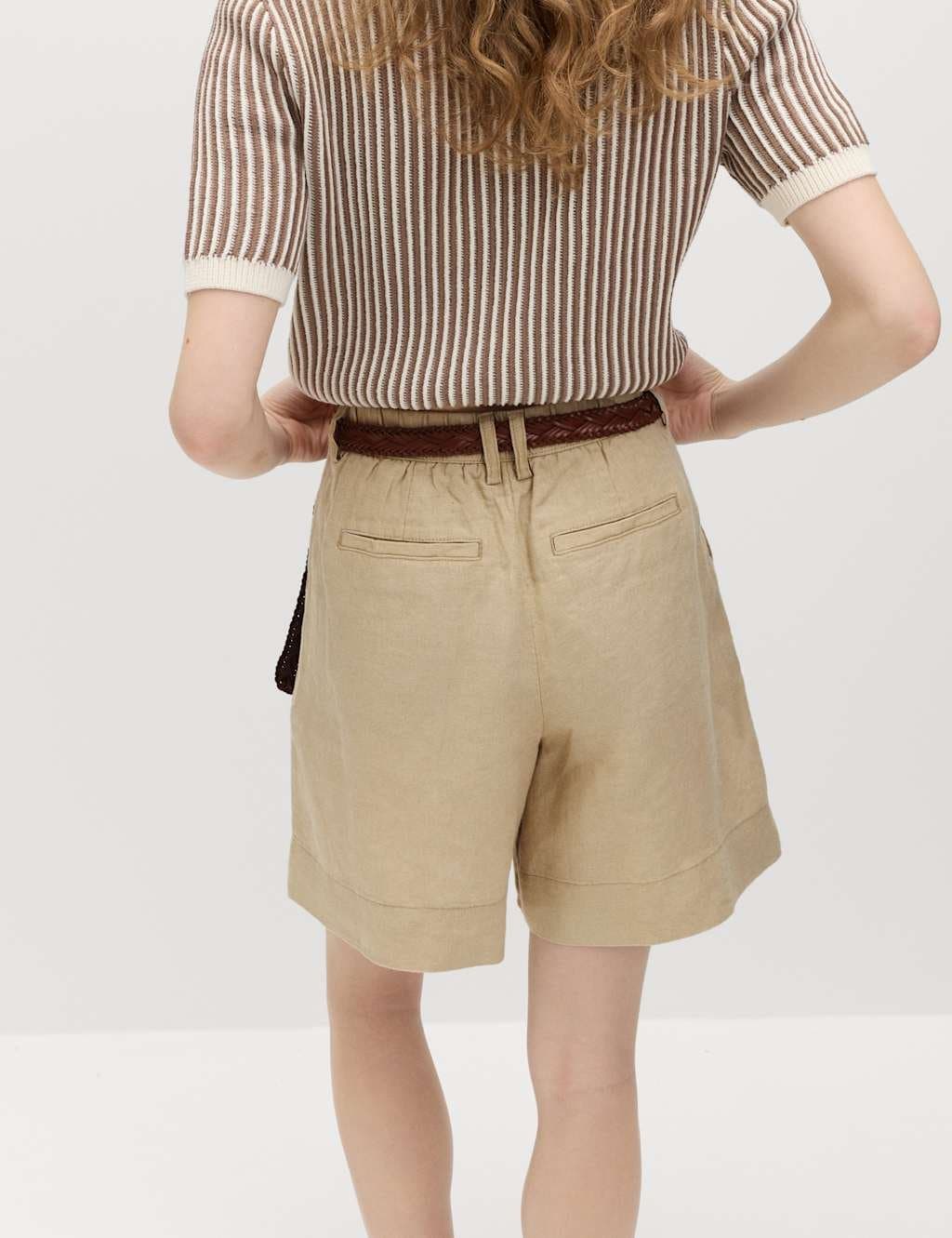 Marks & Spencer M&S Pure Linen High Waisted Shorts Sandstone - 4