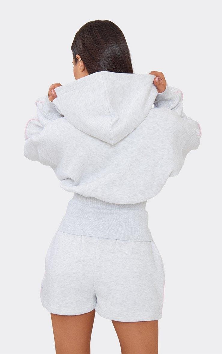 EGO Contrast Piping Detail Sweat Shorts In Light Grey Marl, Women's Size UK 6 - 2