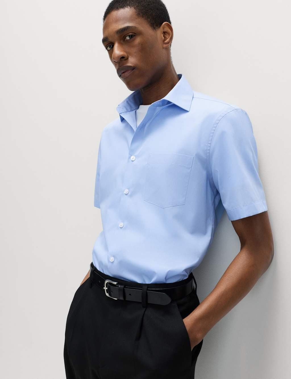 Marks & Spencer M&S 2 Pack Slim Fit Easy Iron Shirts Blue Mix