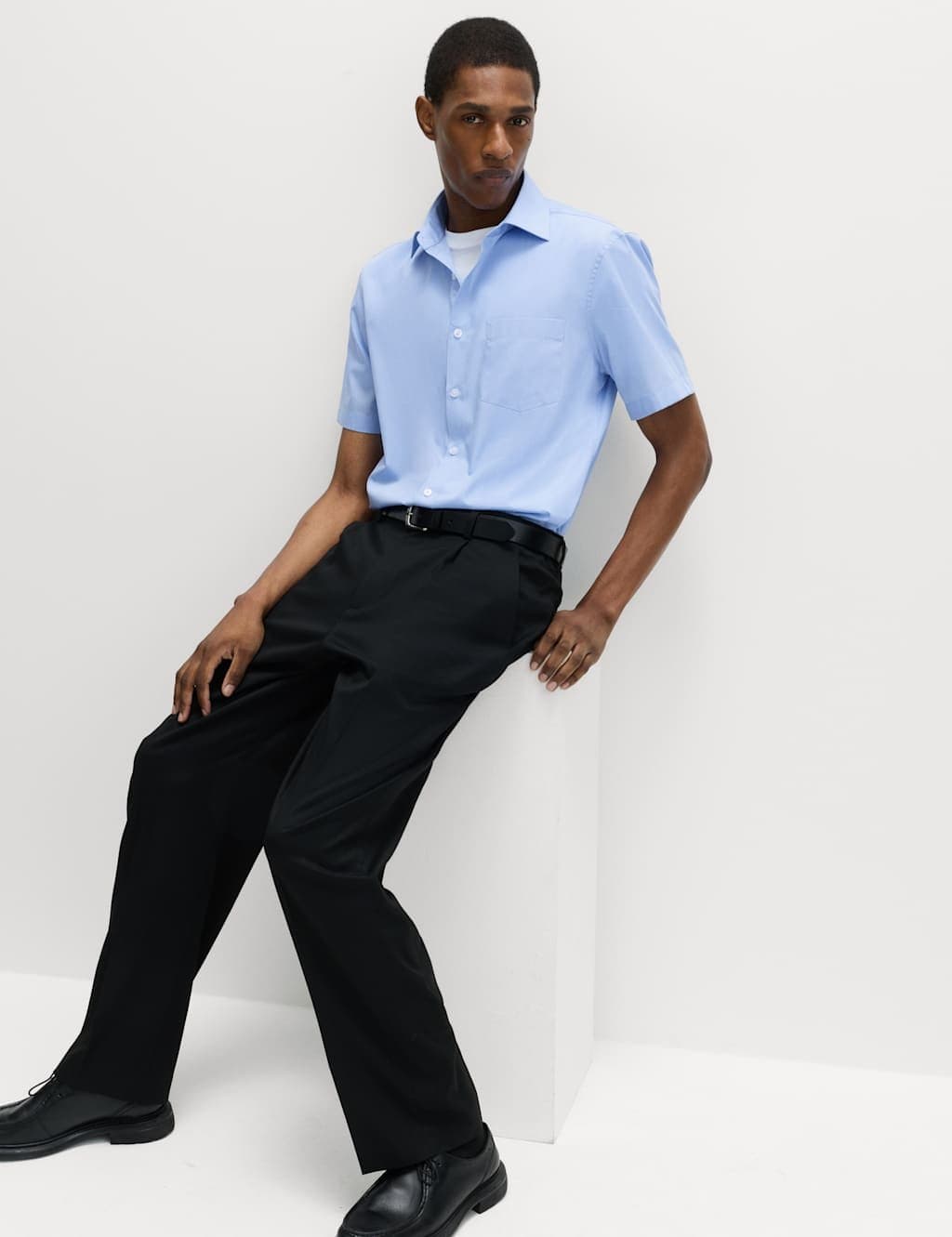 Marks & Spencer M&S 2 Pack Slim Fit Easy Iron Shirts Blue Mix - 4