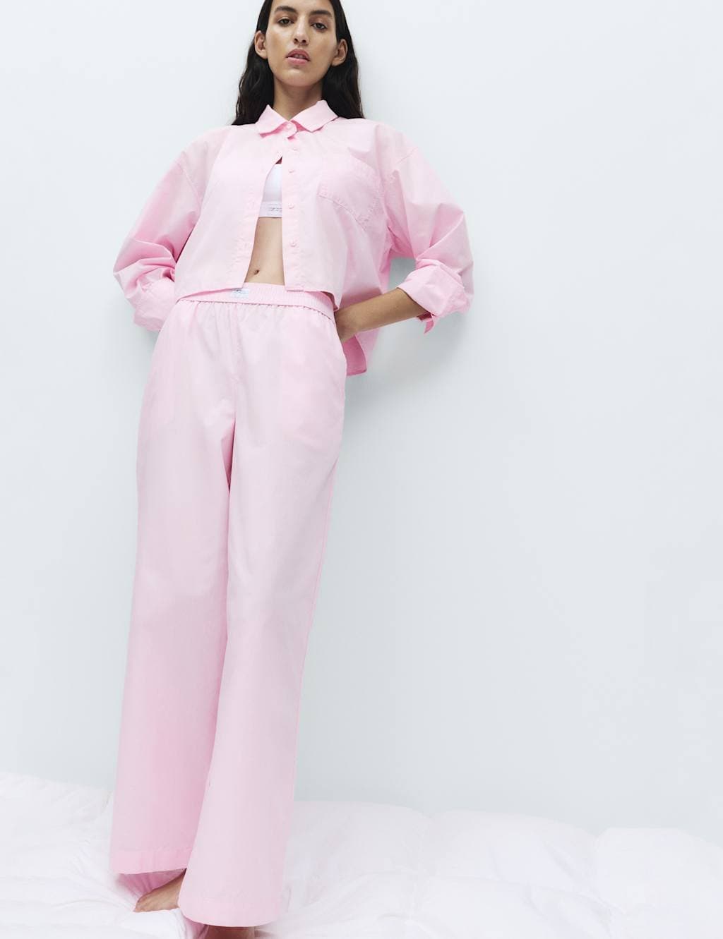 Marks & Spencer M&S Pure Cotton Wide Leg Pyjama Bottoms Pink