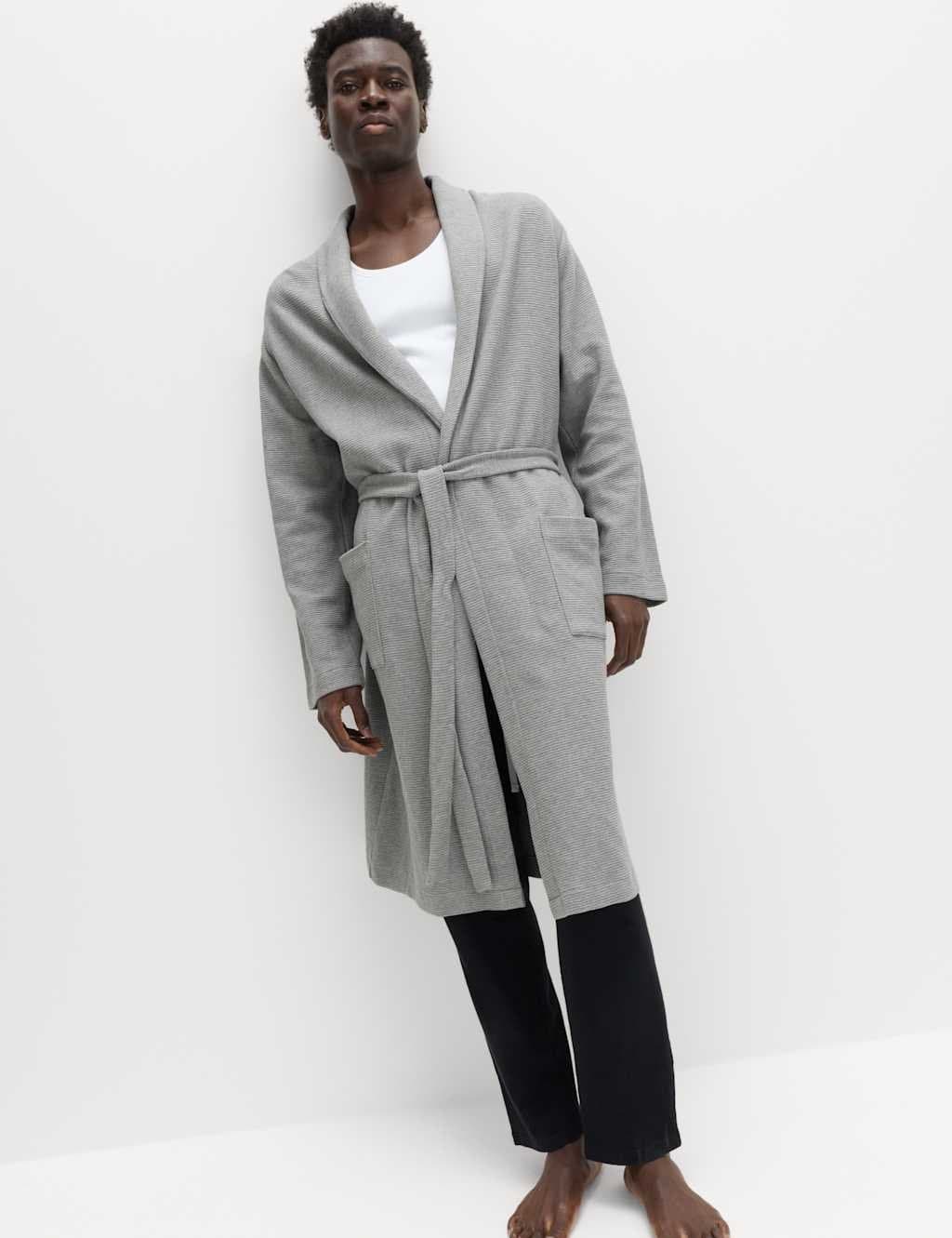 Marks & Spencer M&S Pure Cotton Waffle Lightweight Dressing Gown Grey Mix