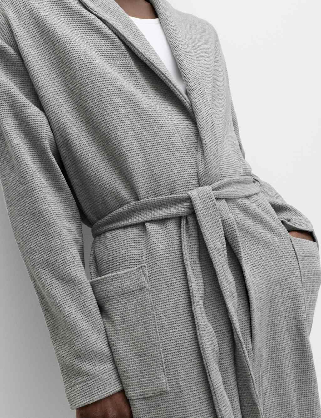 Marks & Spencer M&S Pure Cotton Waffle Lightweight Dressing Gown Grey Mix - 2