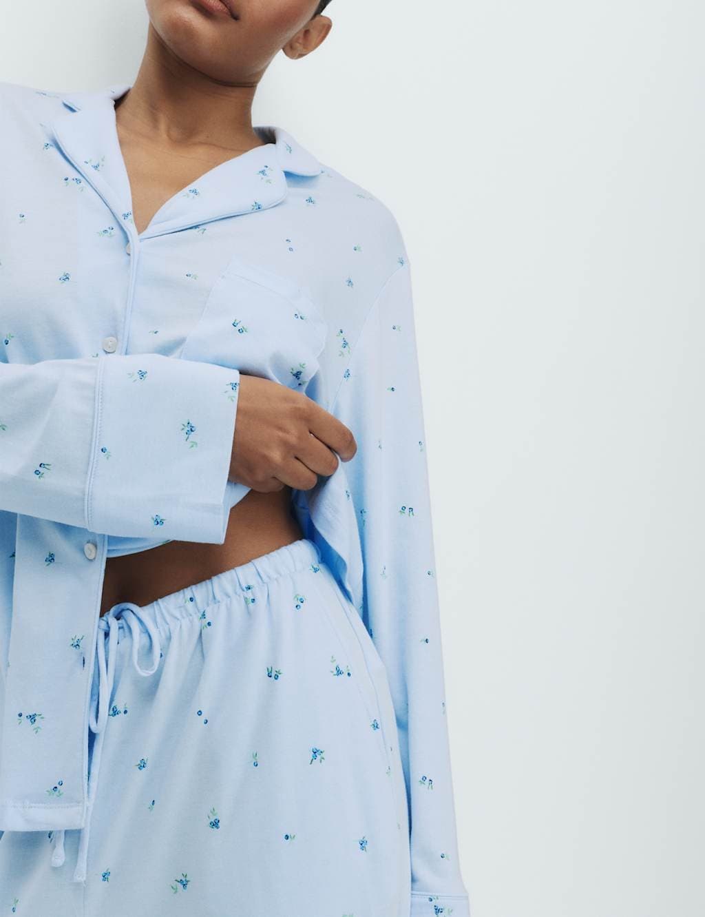 Marks & Spencer M&S Cotton Modal Printed Revere Pyjama Set Blue Mix