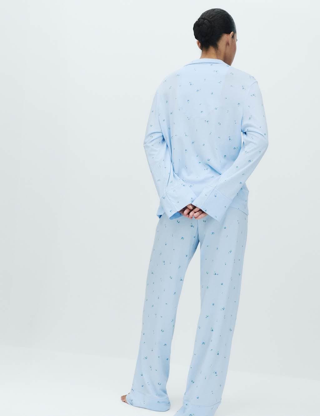 Marks & Spencer M&S Cotton Modal Printed Revere Pyjama Set Blue Mix - 4