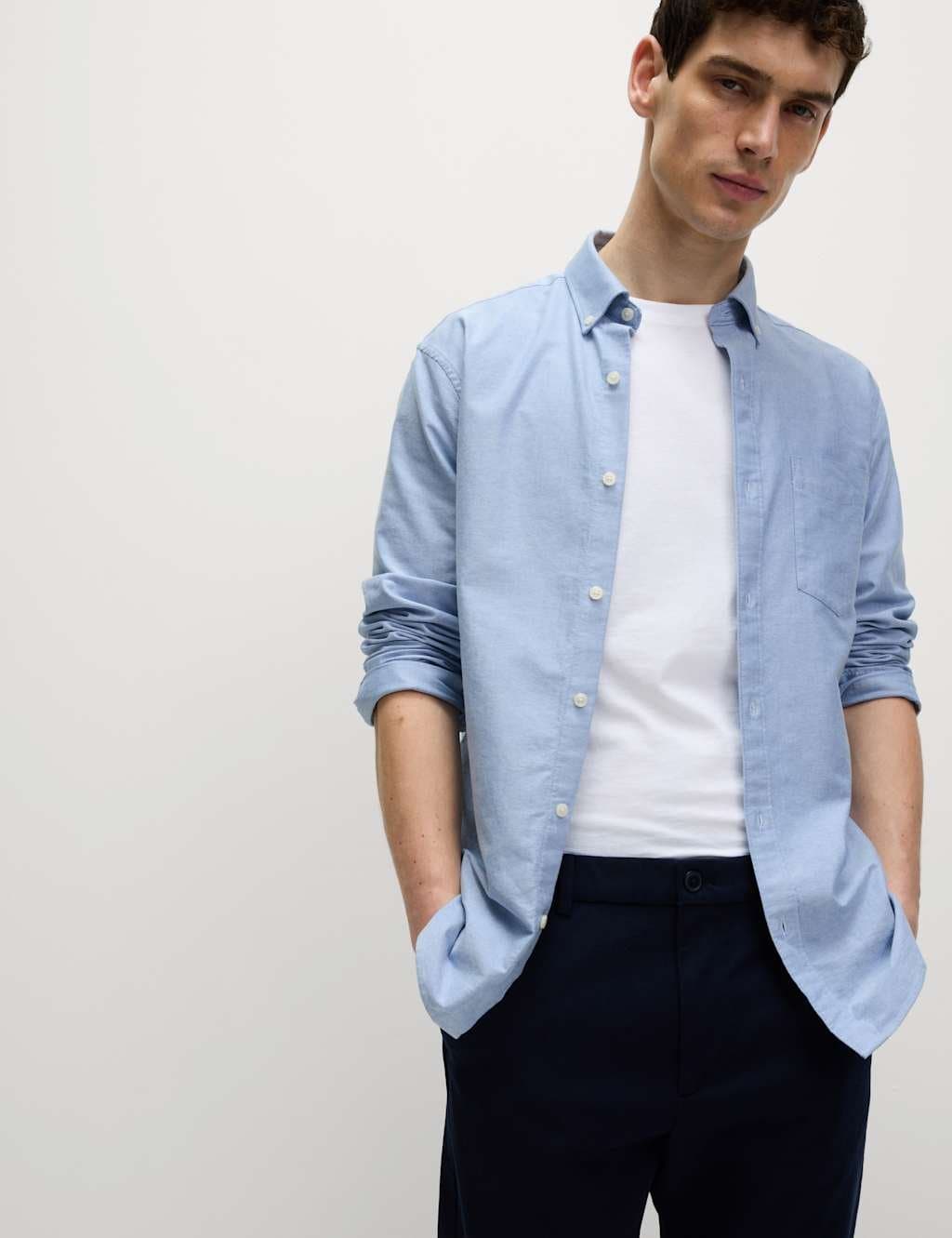 Marks & Spencer M&S Ultimate 2 Pack Regular Fit Pure Cotton Oxford Shirts Light Blue Mix - 4