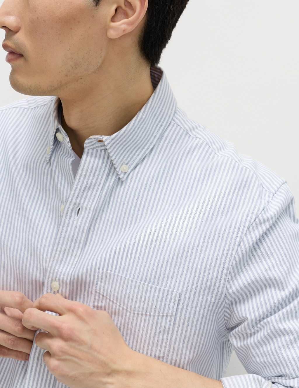 Marks & Spencer M&S Ultimate Pure Cotton Striped Oxford Shirt Blue Mix - 2