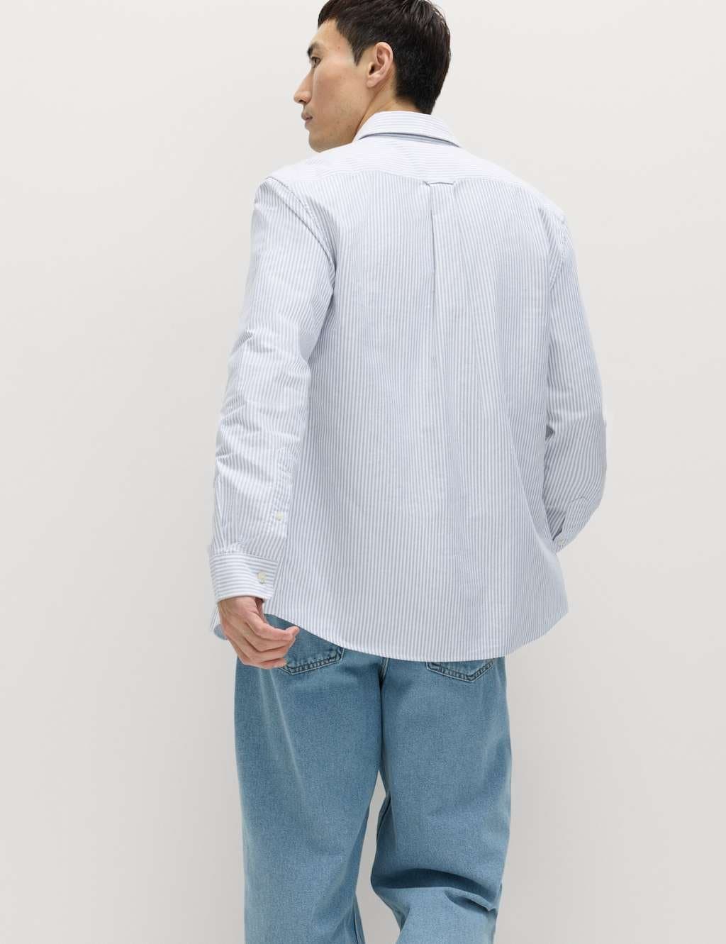 Marks & Spencer M&S Ultimate Pure Cotton Striped Oxford Shirt Blue Mix - 3