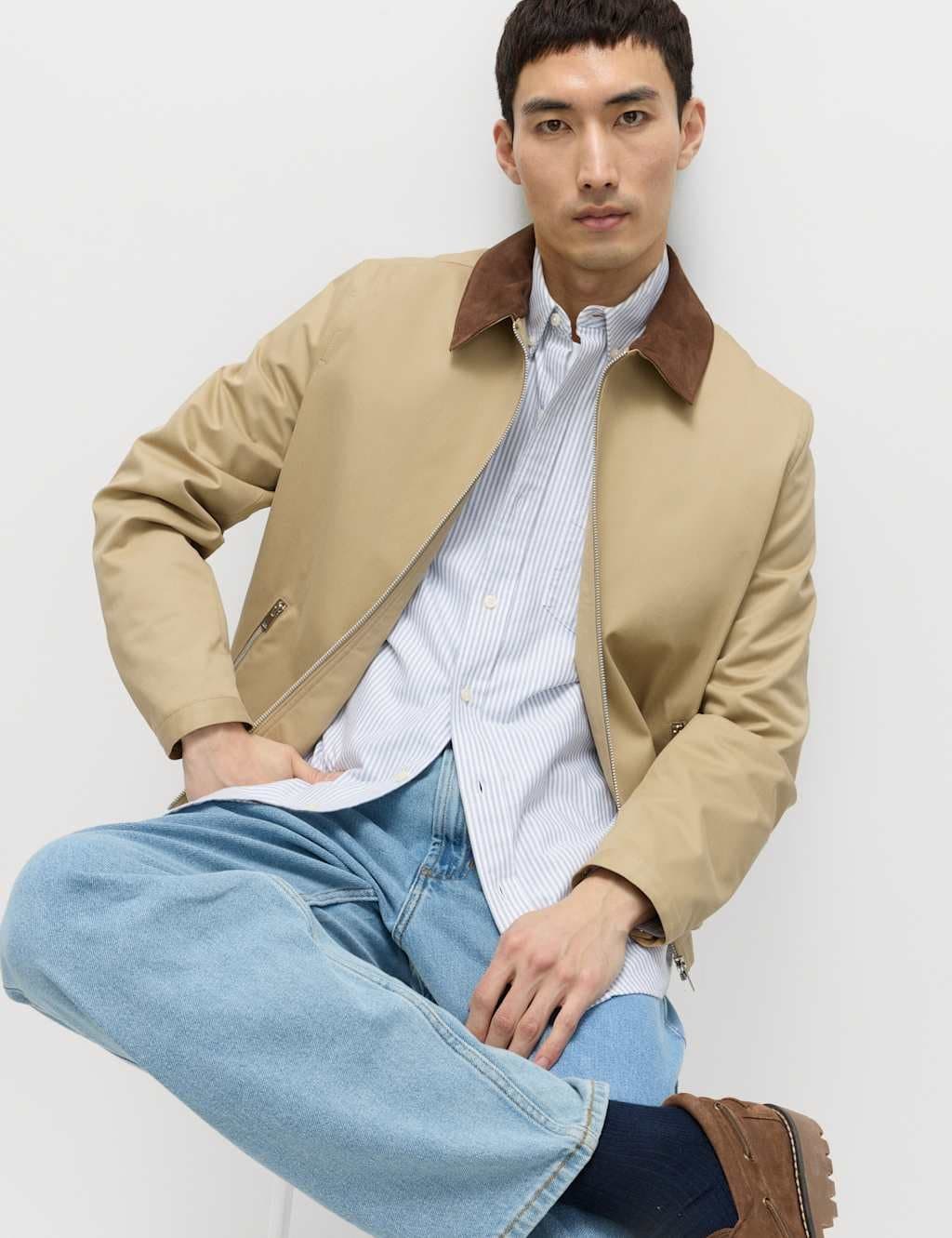 Marks & Spencer M&S Ultimate Pure Cotton Striped Oxford Shirt Blue Mix - 5