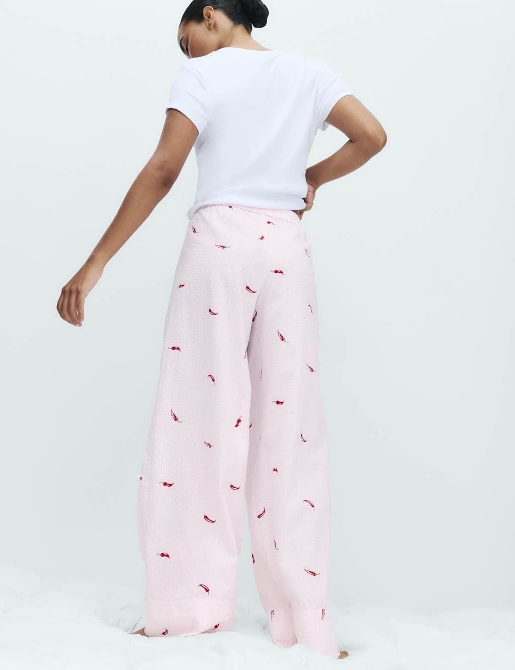 Marks & Spencer M&S Cotton Modal Seersucker Chilli Pyjama Bottoms Pink Mix - 3