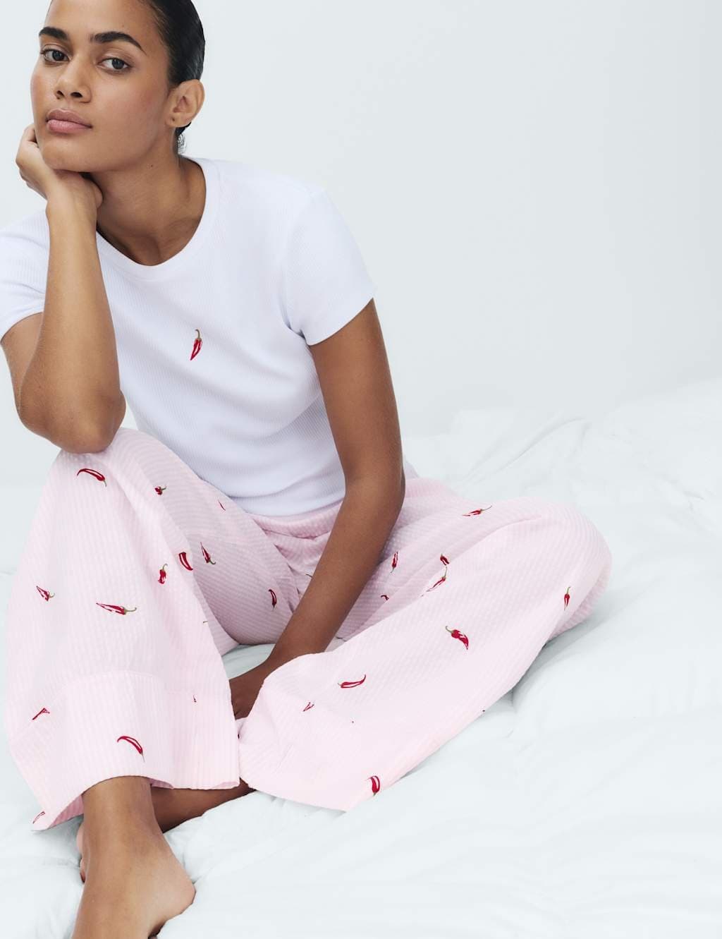 Marks & Spencer M&S Cotton Modal Seersucker Chilli Pyjama Bottoms Pink Mix - 4
