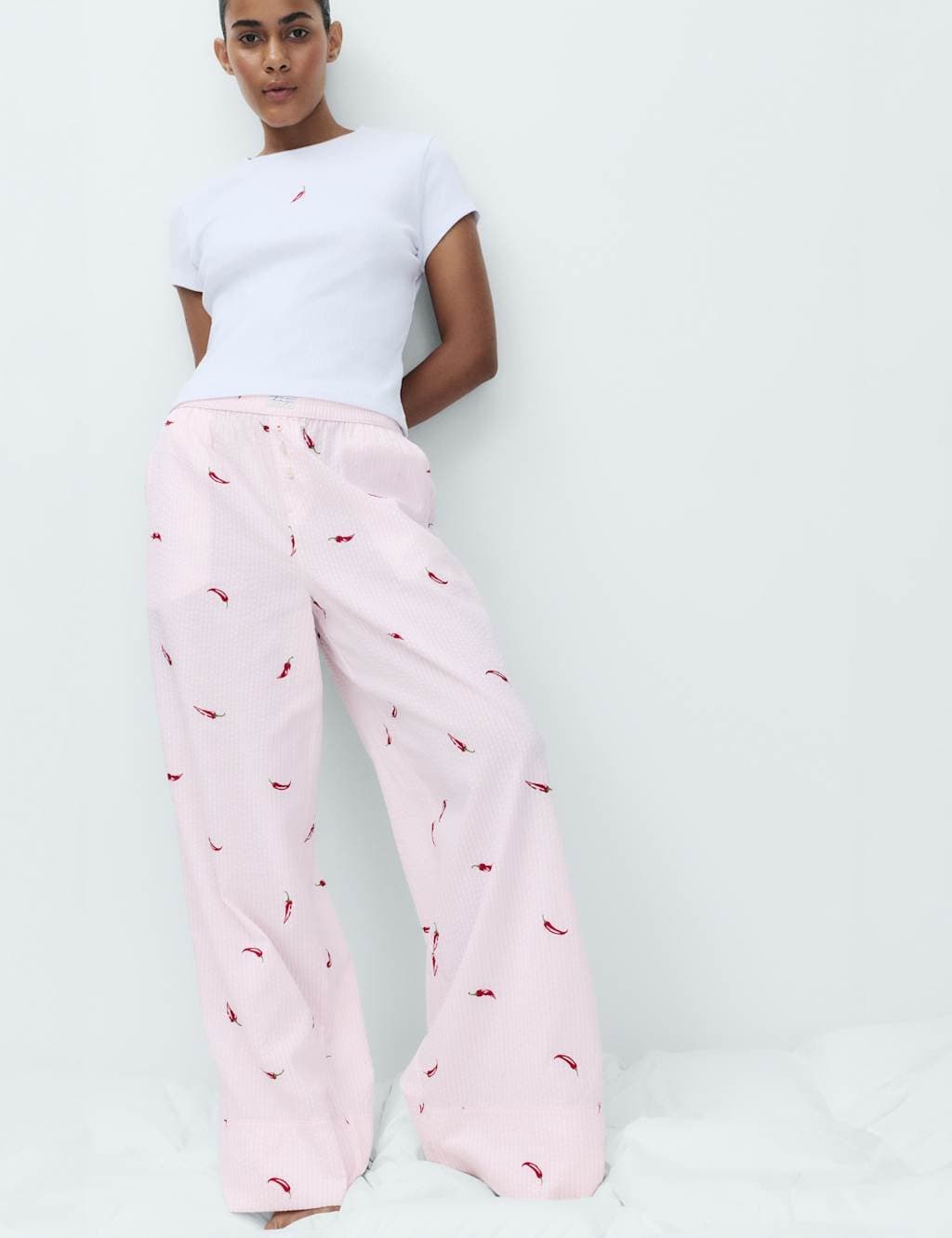 Marks & Spencer M&S Cotton Modal Seersucker Chilli Pyjama Bottoms Pink Mix - 5