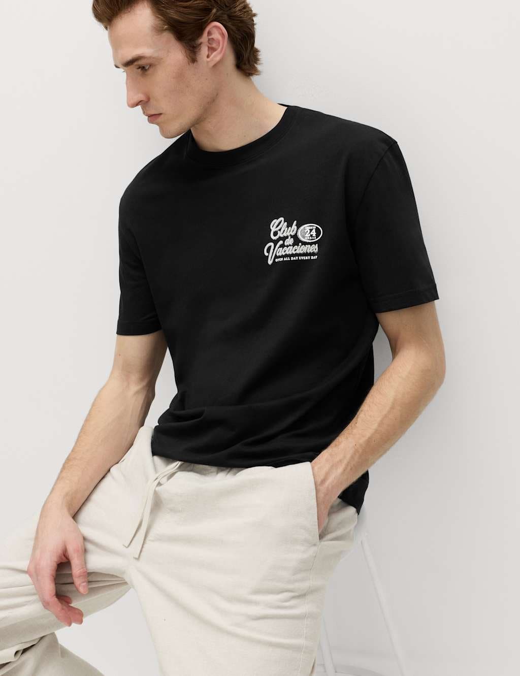 Marks & Spencer M&S Pure Cotton Club De Vacaciones T-Shirt Black