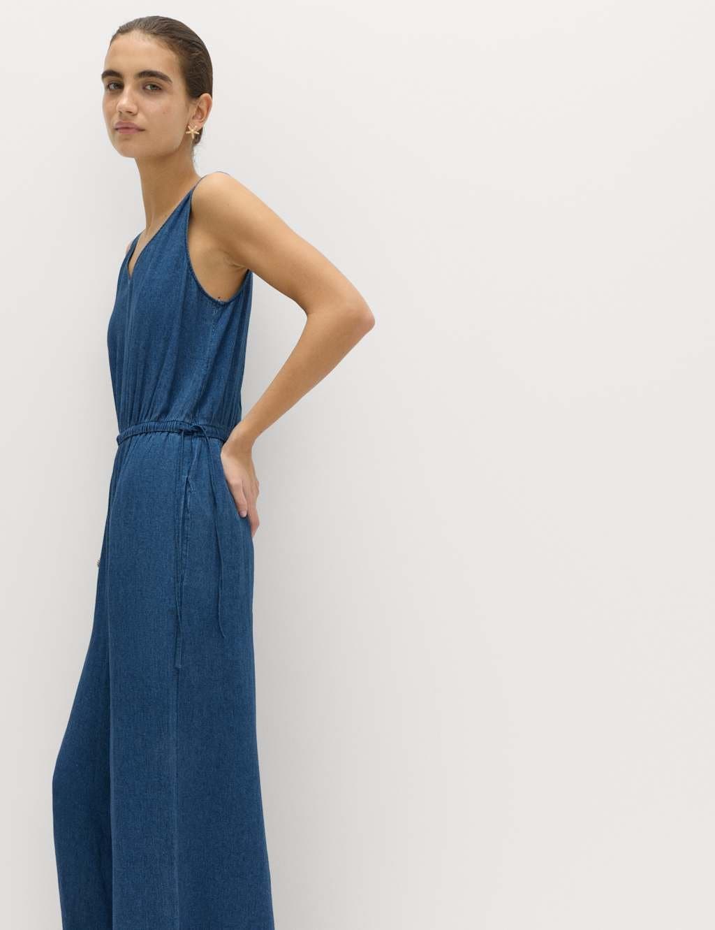 Marks & Spencer M&S Linen Rich Tie Detail Jumpsuit Indigo - 4