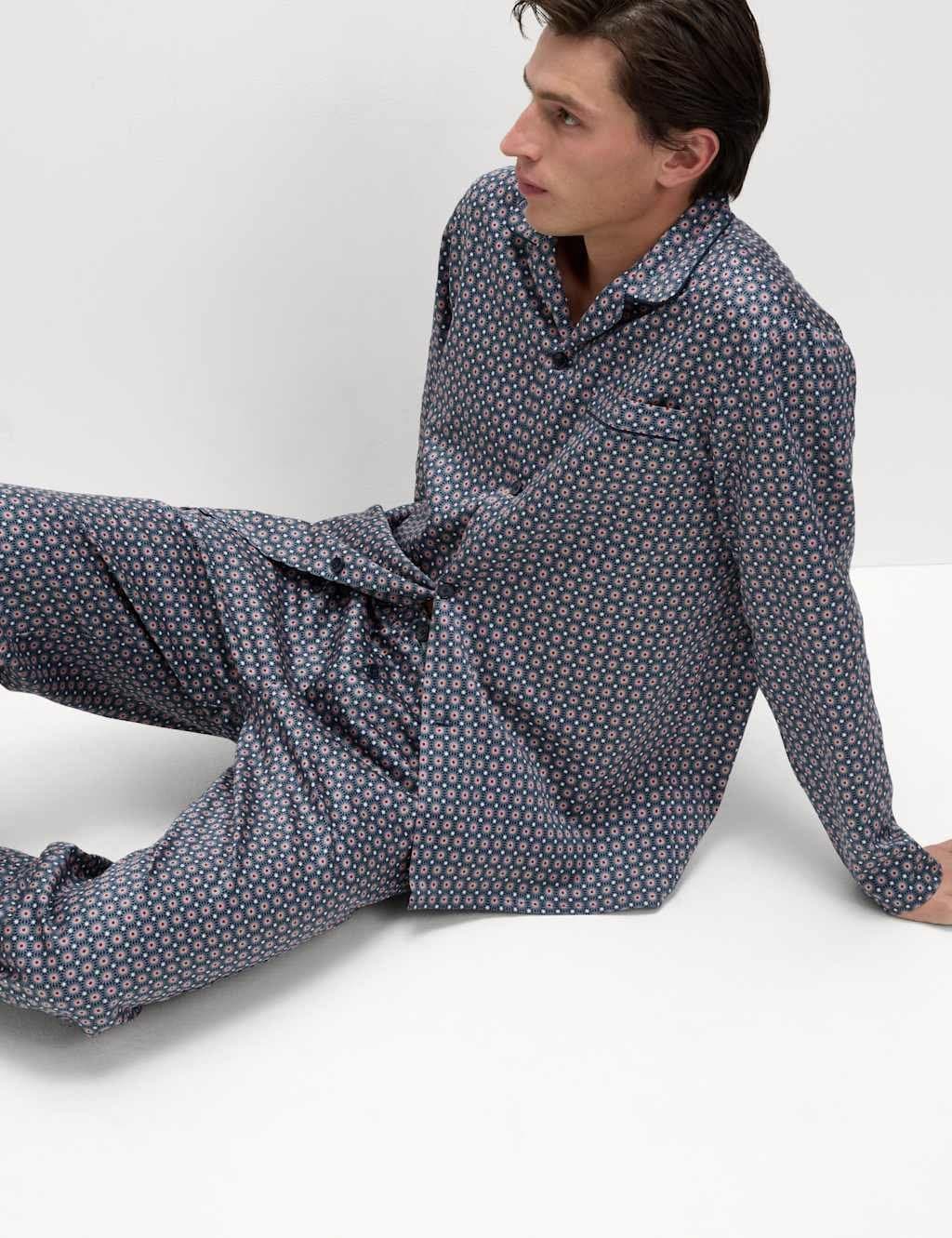 Marks & Spencer M&S Pure Cotton Mosaic Pyjama Set Blue Mix