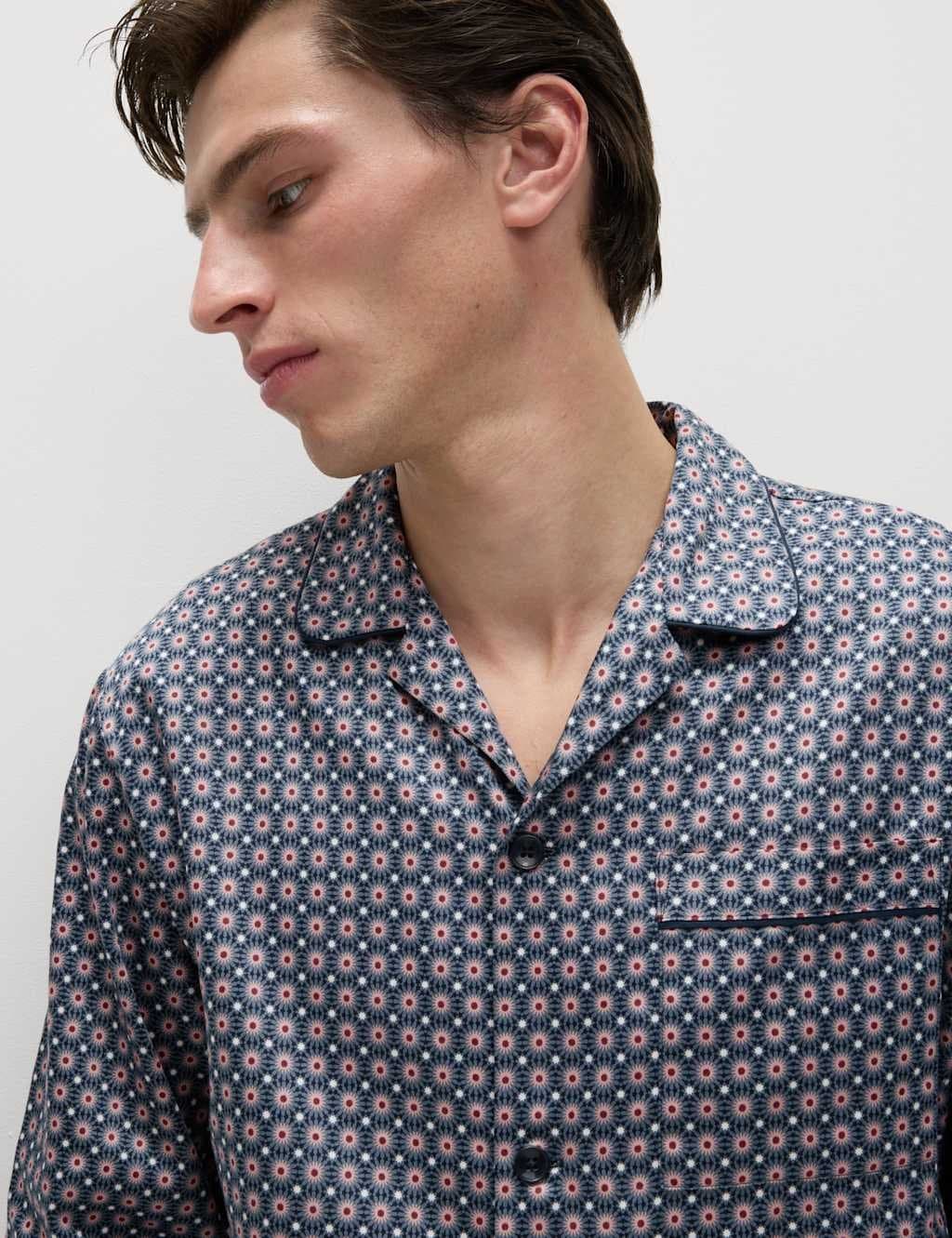 Marks & Spencer M&S Pure Cotton Mosaic Pyjama Set Blue Mix - 5