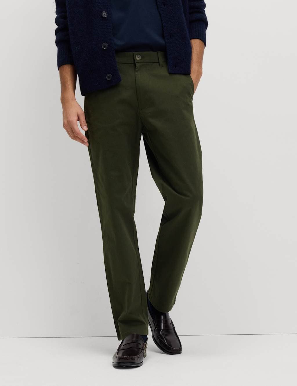 Marks & Spencer M&S Regular Fit Stretch Chinos Dark Khaki