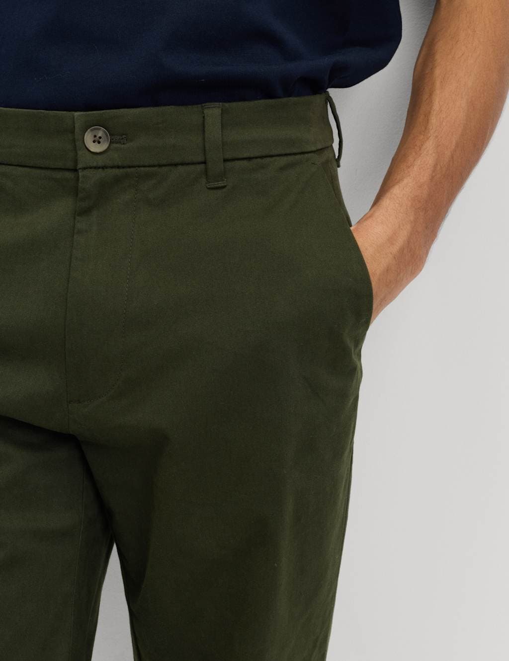 Marks & Spencer M&S Regular Fit Stretch Chinos Dark Khaki - 3
