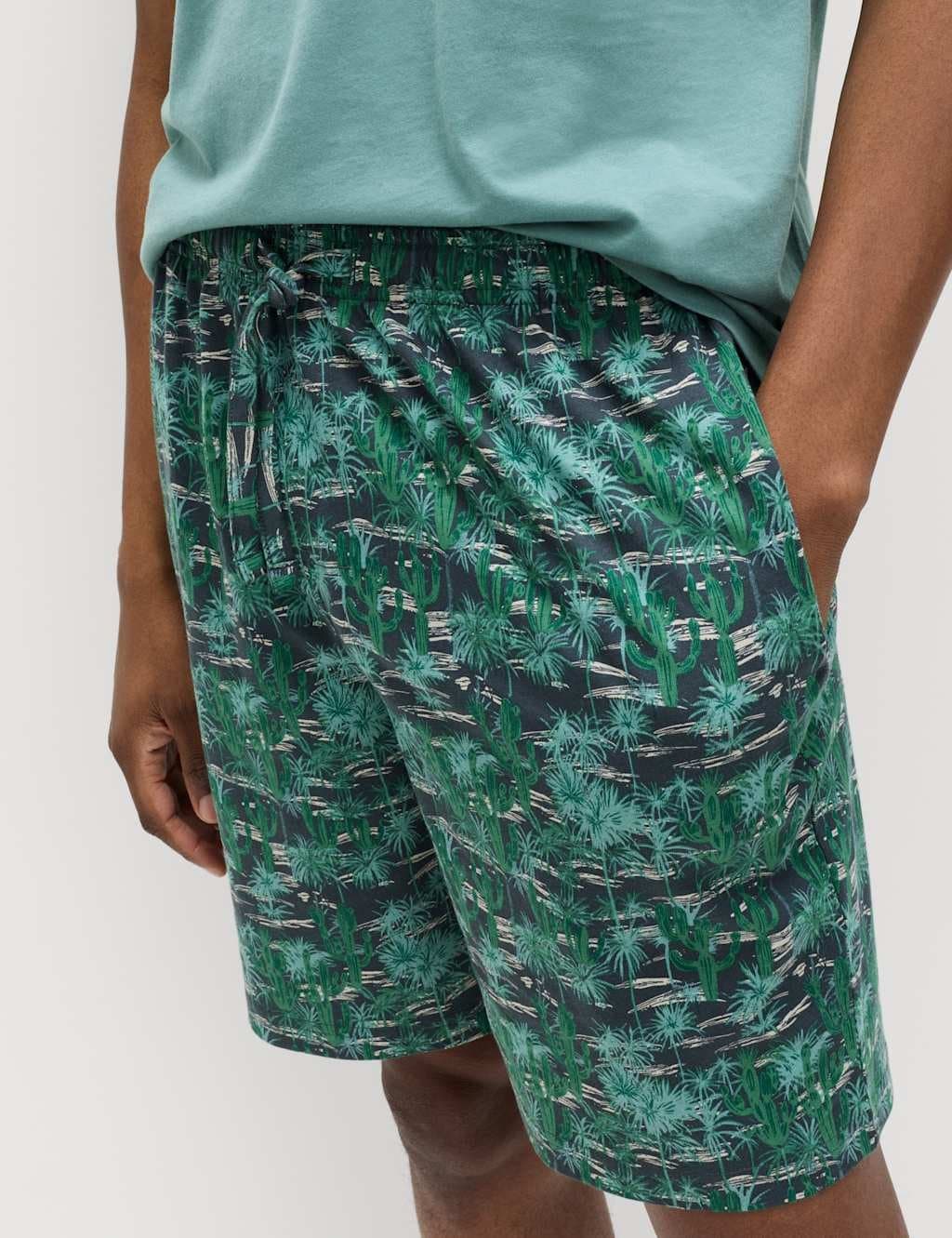 Marks & Spencer M&S Pure Cotton Cactus Print Pyjama Set Teal Mix - 2