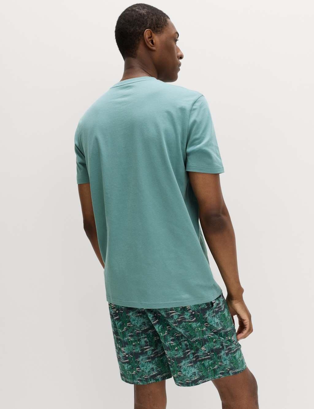Marks & Spencer M&S Pure Cotton Cactus Print Pyjama Set Teal Mix - 3