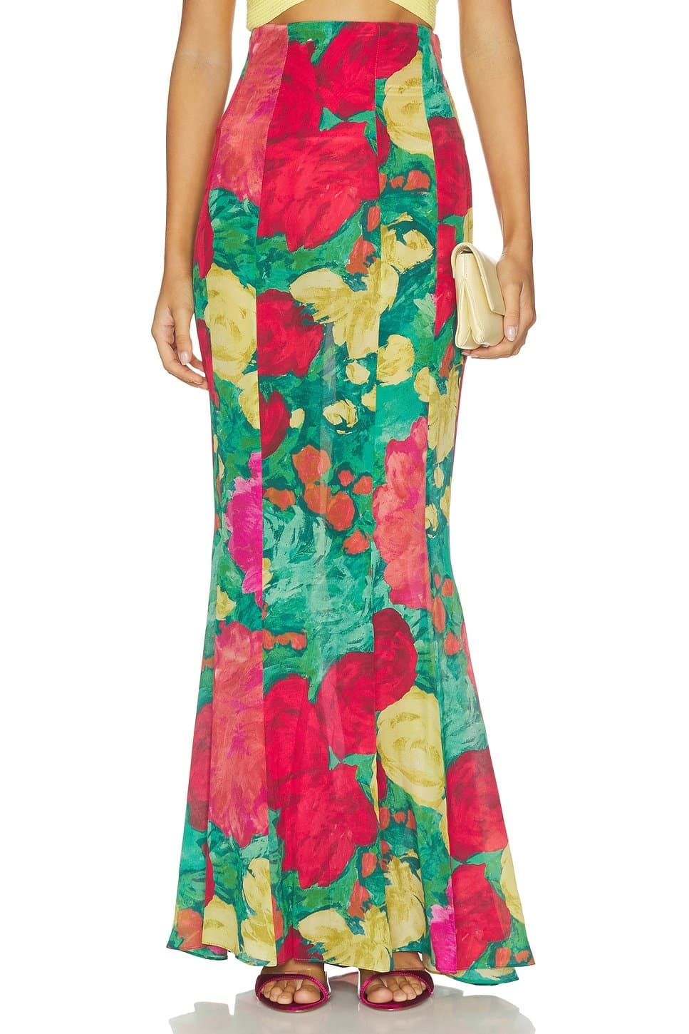 revolve Roses Print Long Skirt in Green, Pink & Yellow