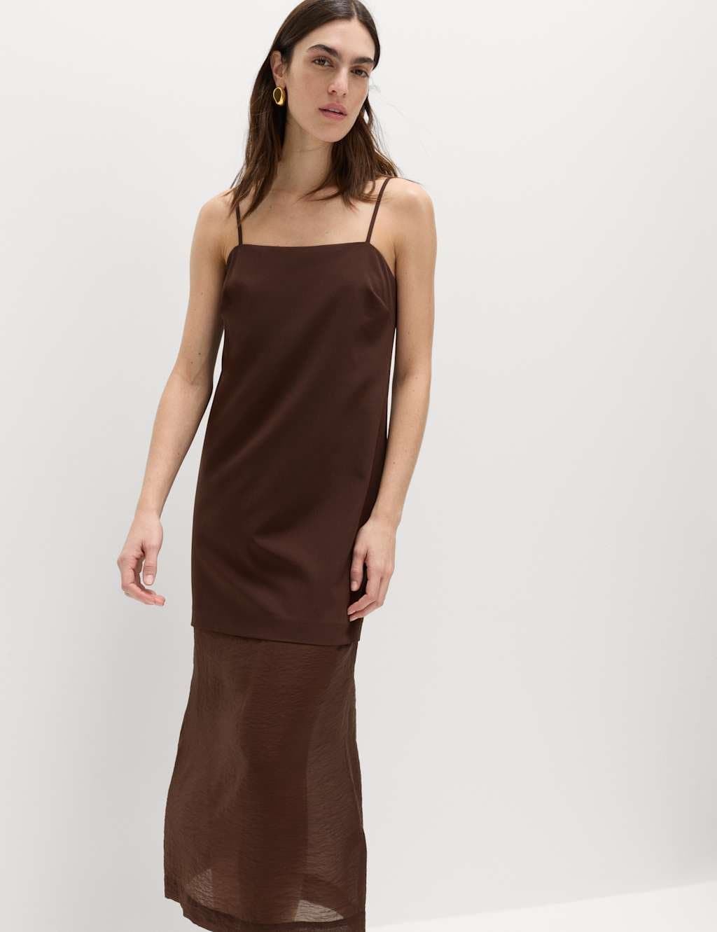 Marks & Spencer M&S Strappy Midi Drop Waist Column Dress Chocolate