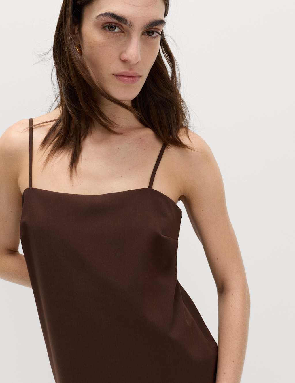 Marks & Spencer M&S Strappy Midi Drop Waist Column Dress Chocolate - 2