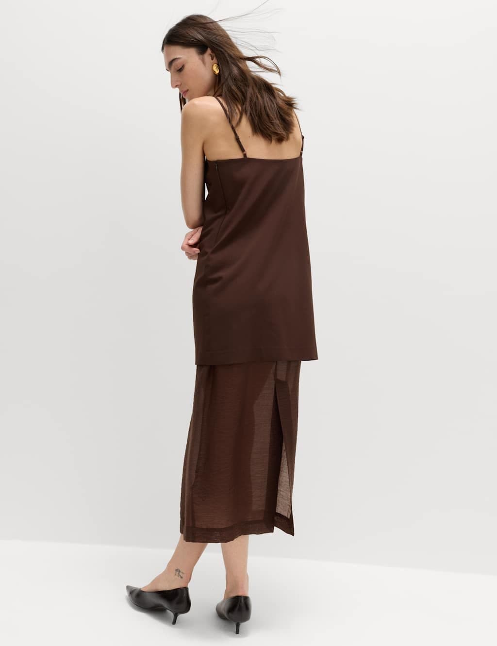 Marks & Spencer M&S Strappy Midi Drop Waist Column Dress Chocolate - 3
