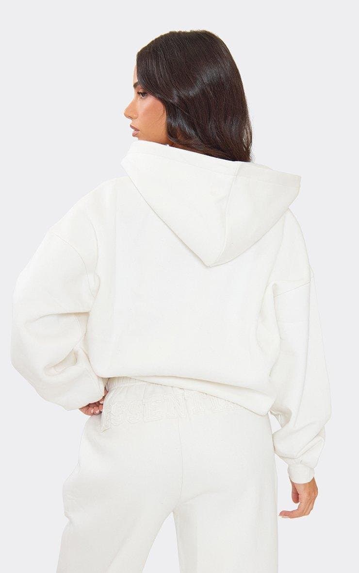 EGO Long Sleeve Double Zip Up Oversized Hoodie In Cream, Women's Size UK 6 - 2