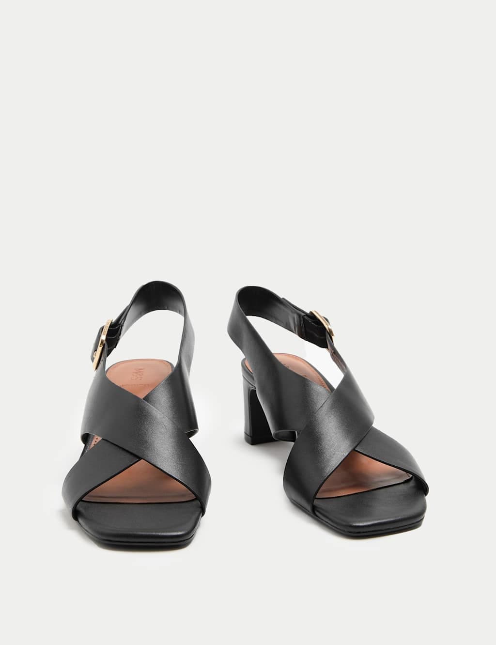 Marks & Spencer M&S Leather Crossover Block Heel Sandals Black
