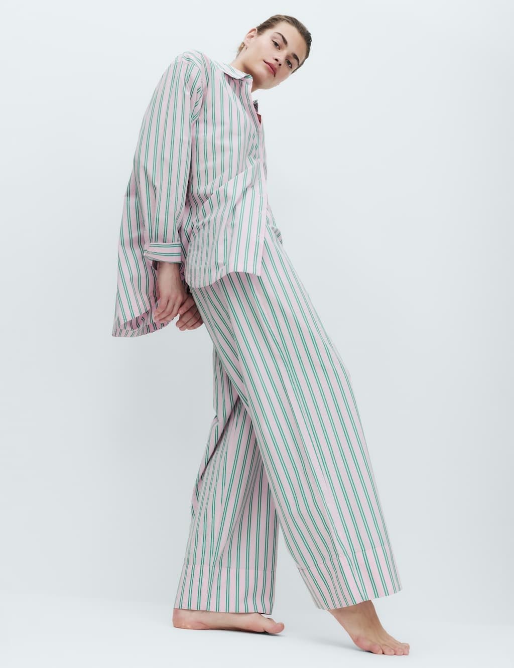 Marks & Spencer M&S Poplin Striped Wide Leg Pyjama Bottoms Blossom - 4