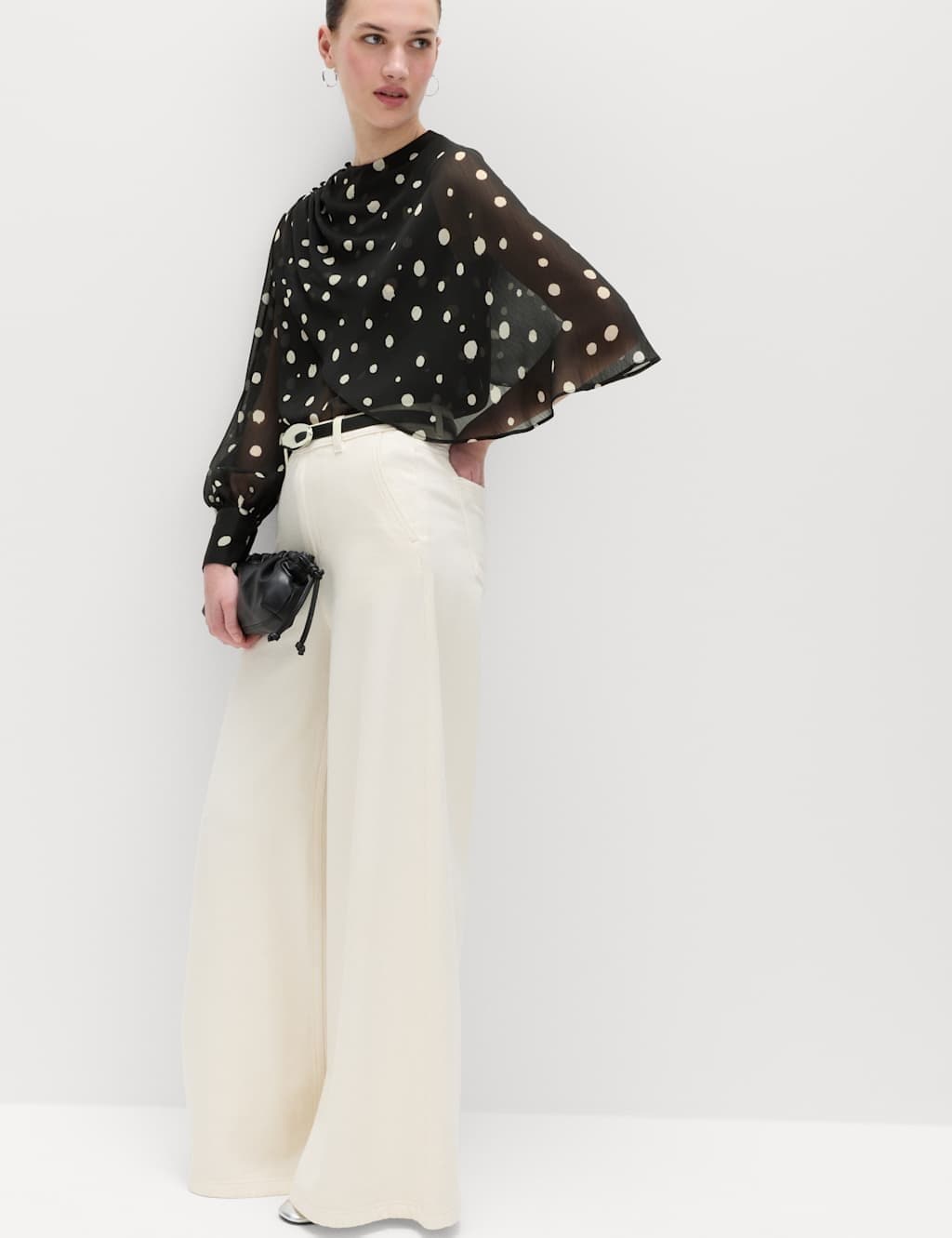 Marks & Spencer M&S Polka Dot Drape Detail Blouse Black Mix - 4