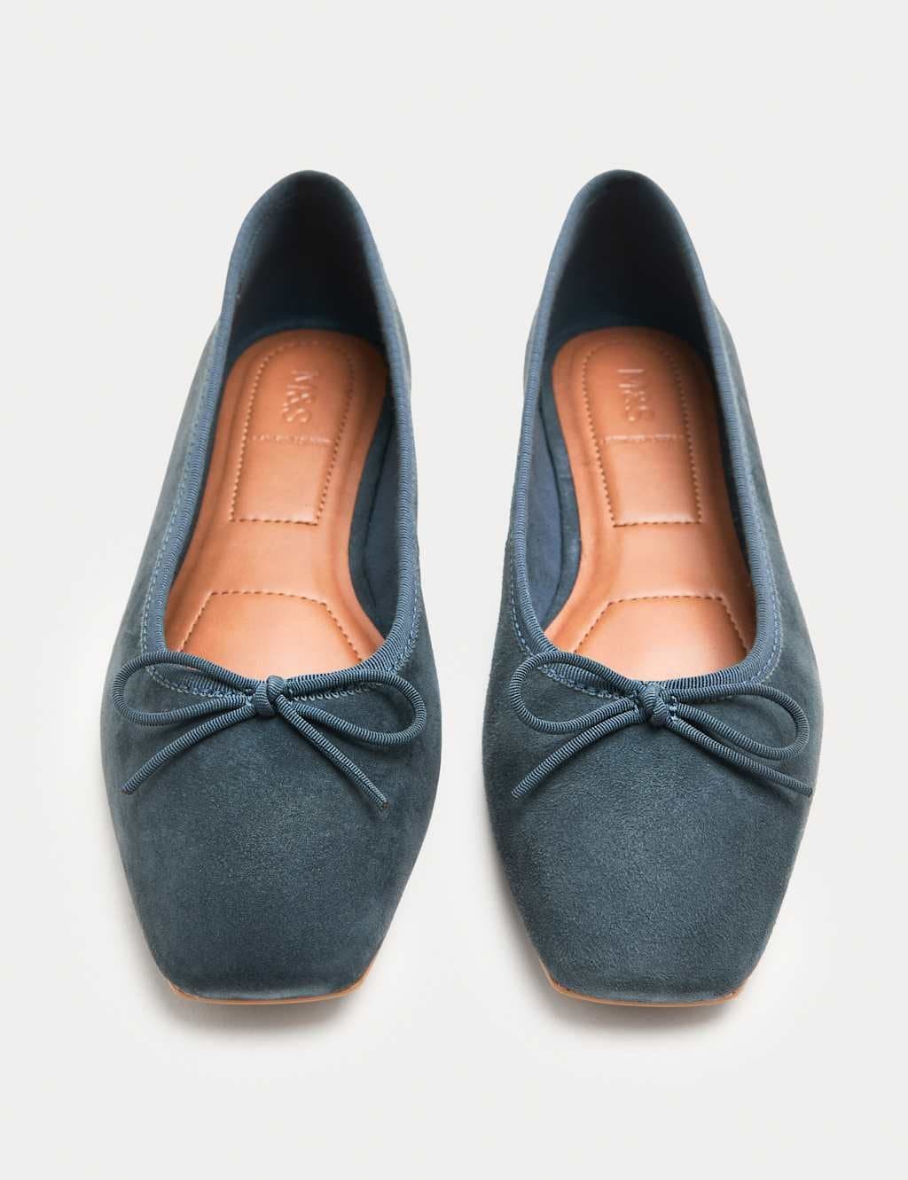 Marks & Spencer M&S Suede Flat Square Toe Ballet Pumps Blue