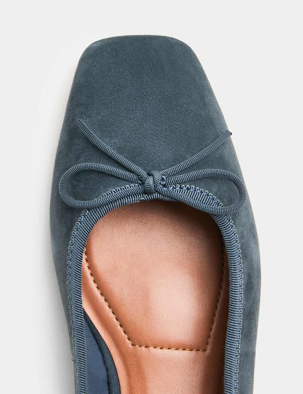 Marks & Spencer M&S Suede Flat Square Toe Ballet Pumps Blue - 2