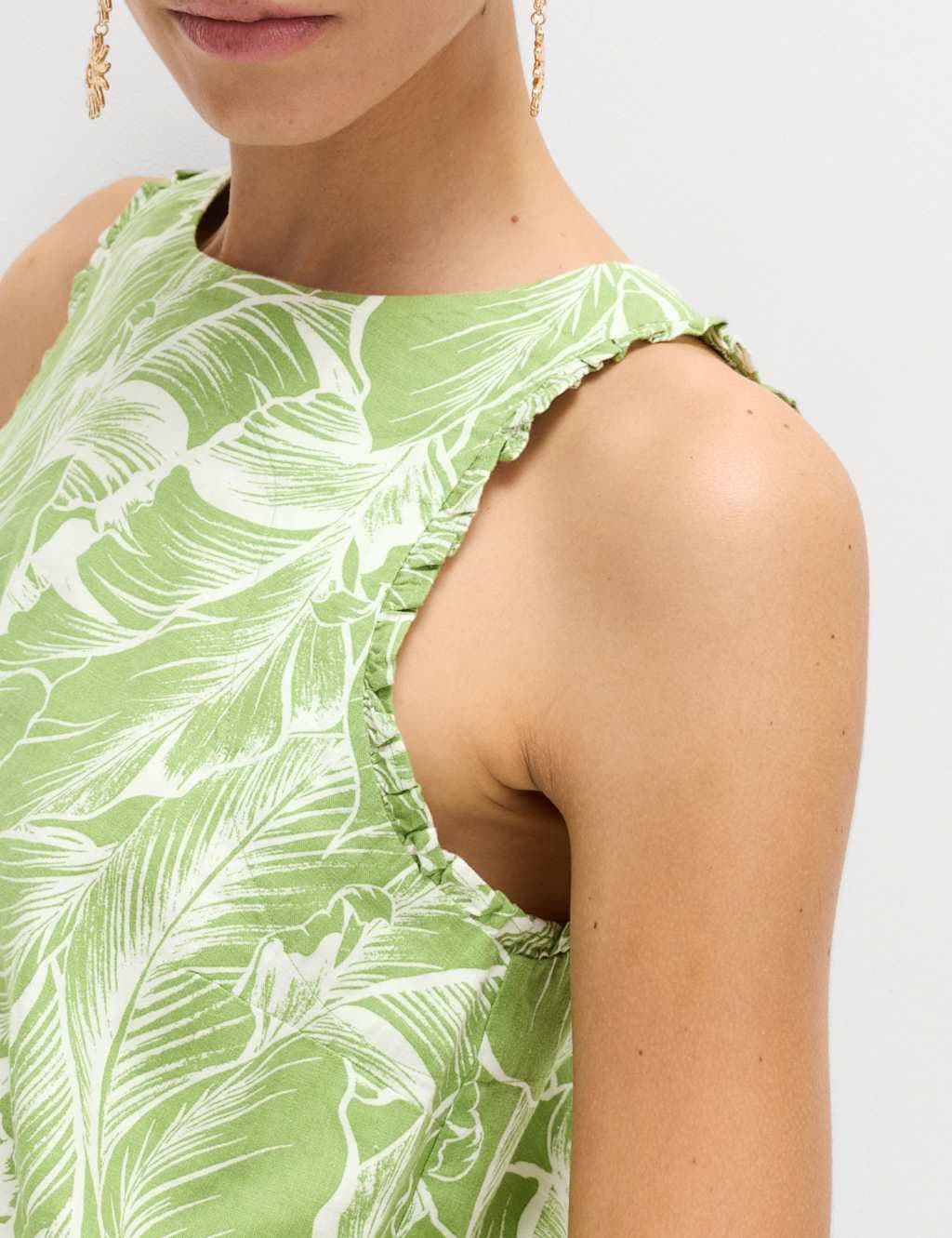 Marks & Spencer M&S Linen Rich Leaf Print Vest Top Green Mix - 2