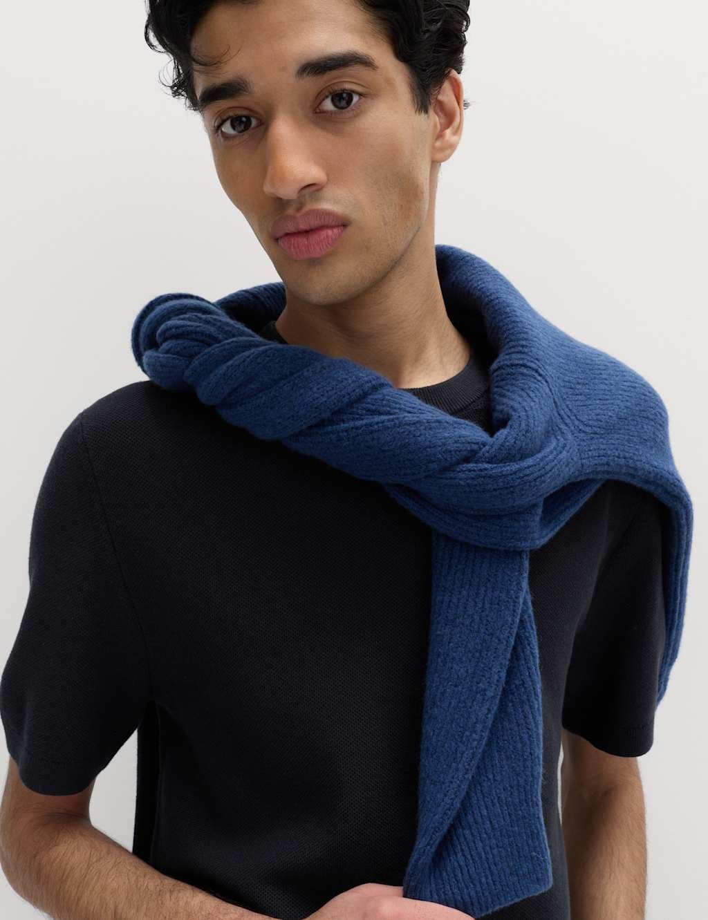 Marks & Spencer M&S Cotton Rich Textured Knitted T-Shirt Navy