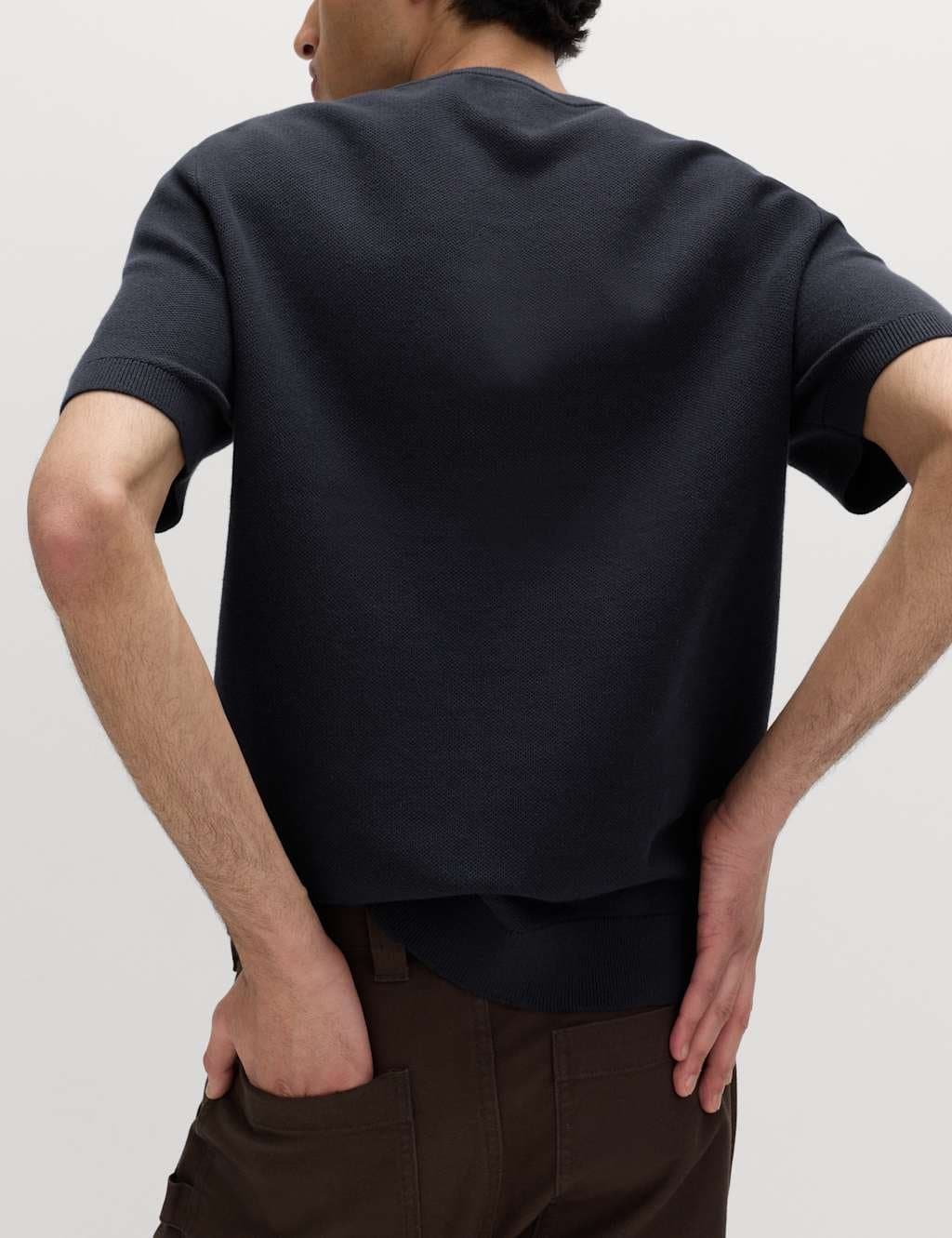 Marks & Spencer M&S Cotton Rich Textured Knitted T-Shirt Navy - 2