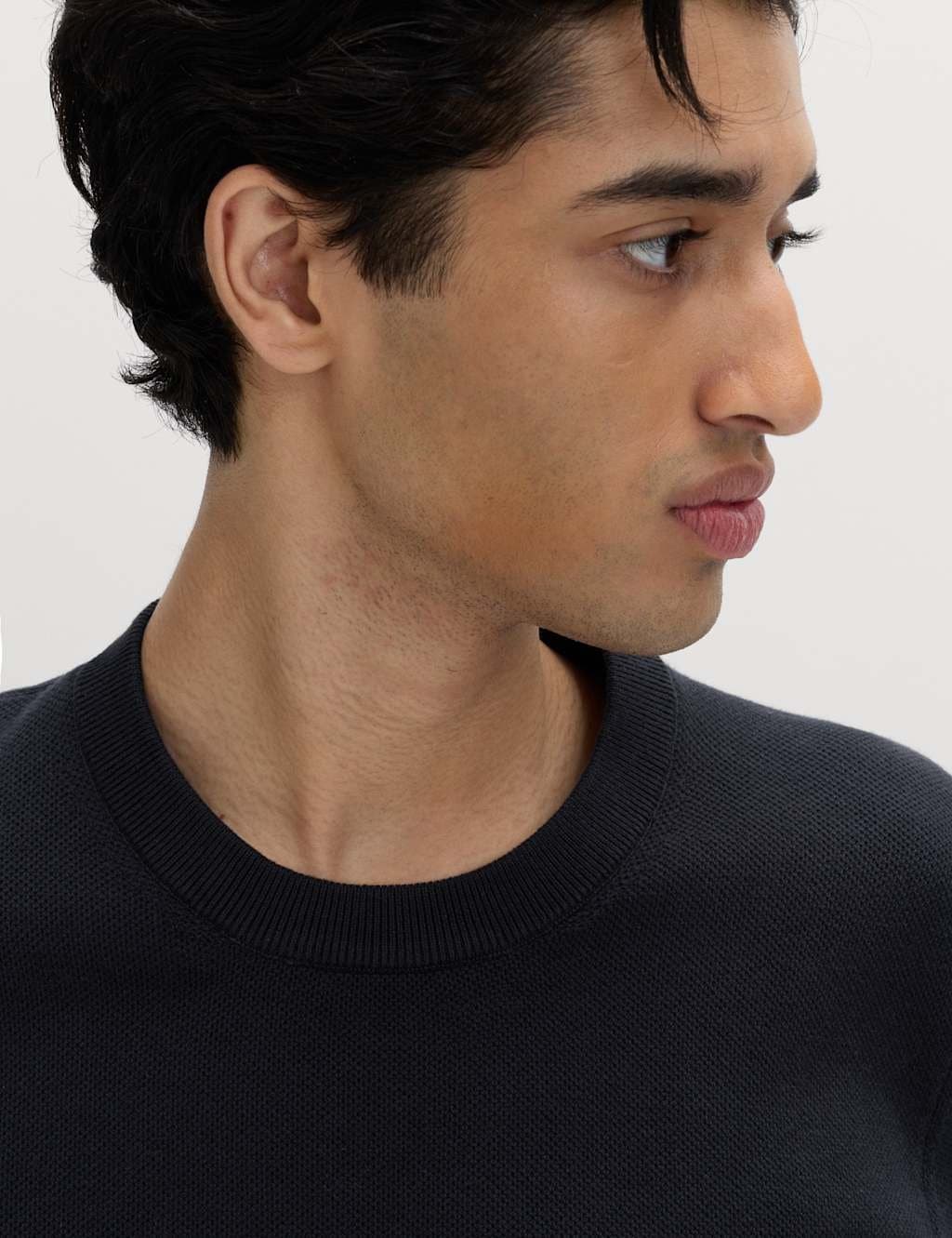 Marks & Spencer M&S Cotton Rich Textured Knitted T-Shirt Navy - 4