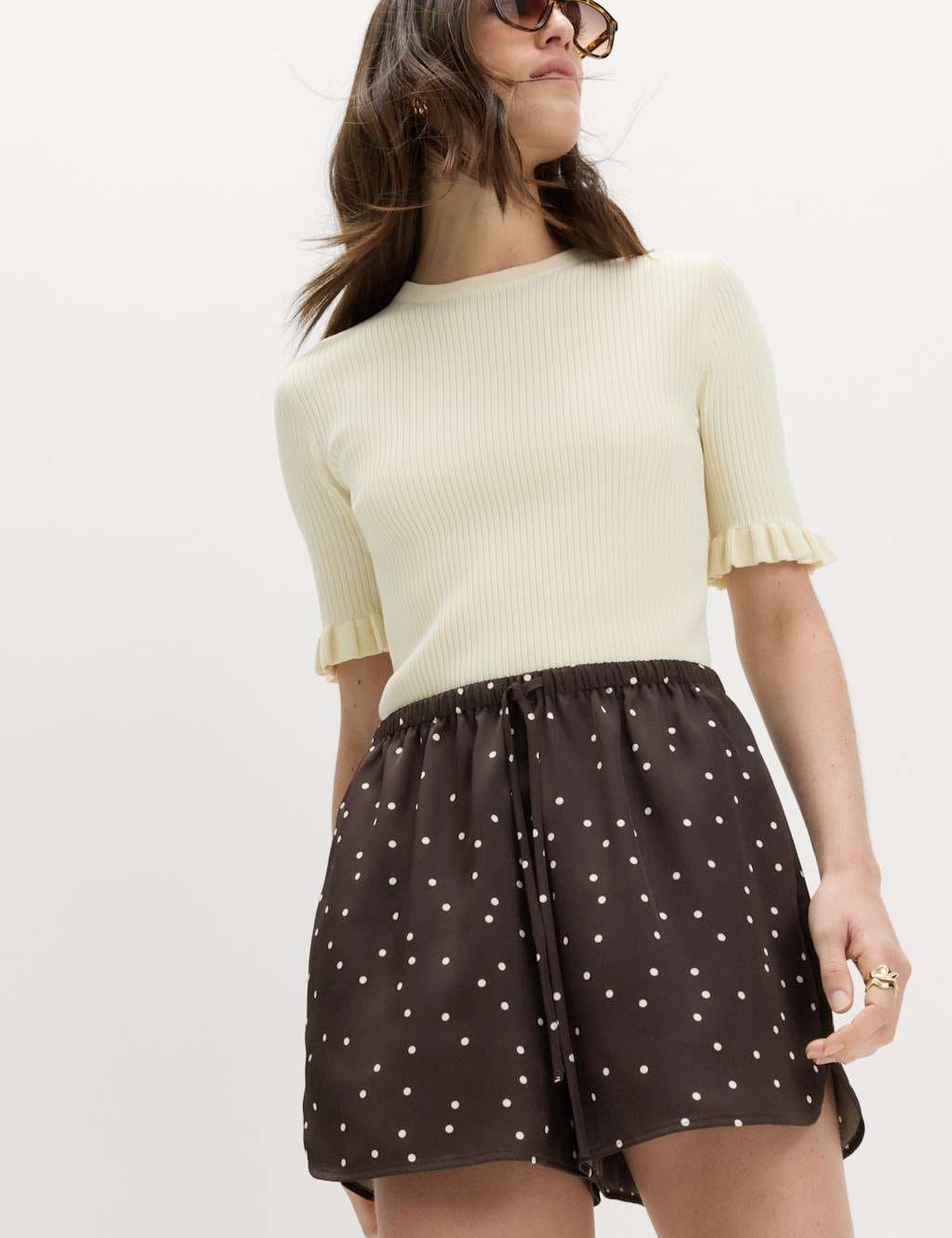 Marks & Spencer M&S Satin Polka Dot Printed Shorts Brown Mix