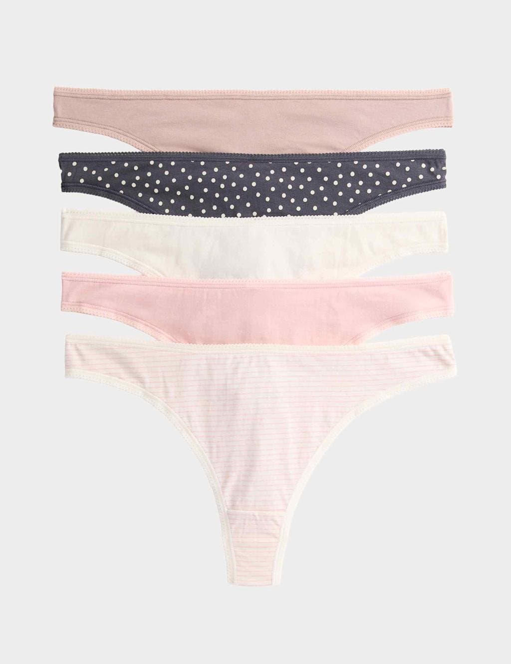 Marks & Spencer M&S 5pk Pure Cotton Thongs Ivory Mix