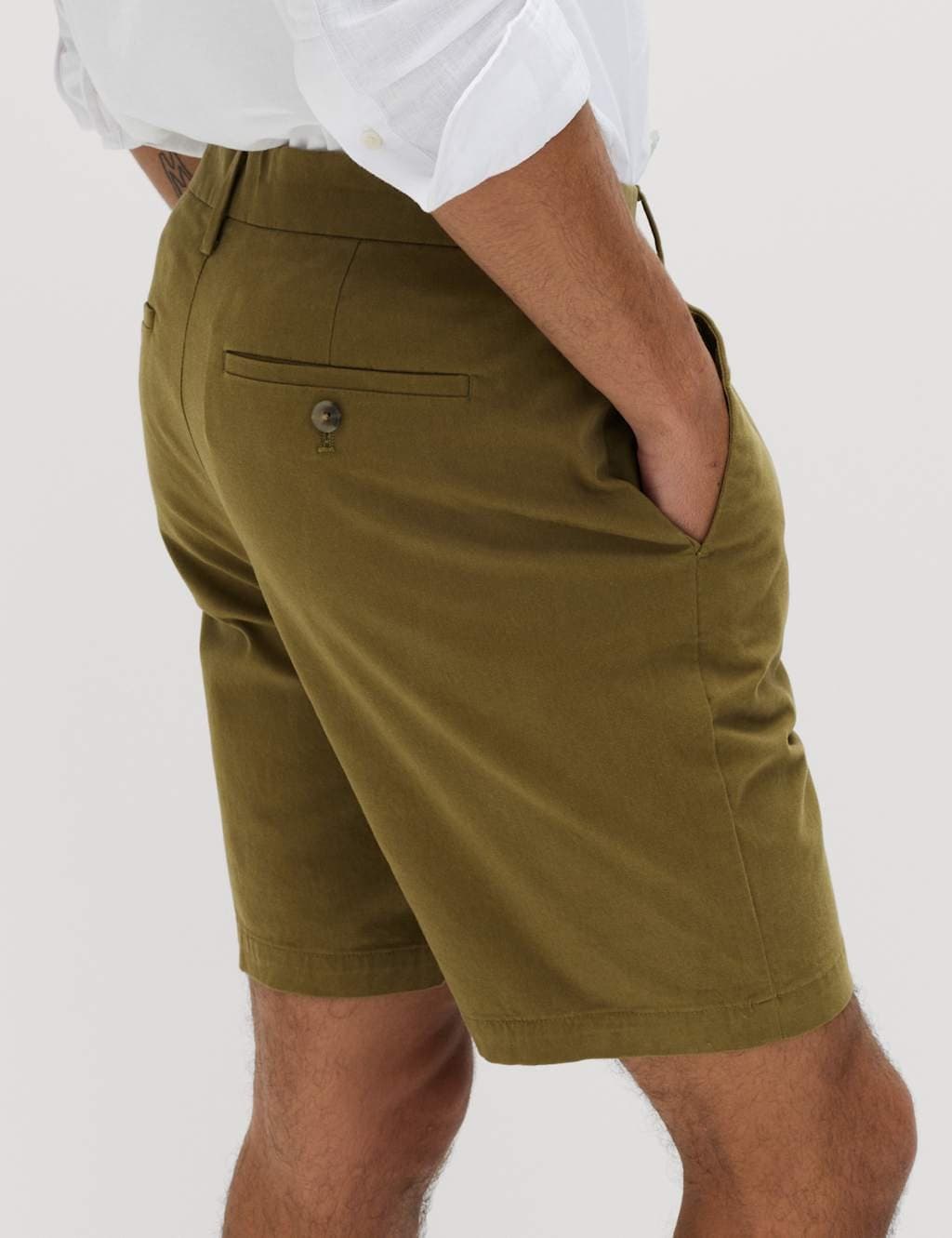 Marks & Spencer M&S Regular Fit Stretch Chino Shorts Olive - 2