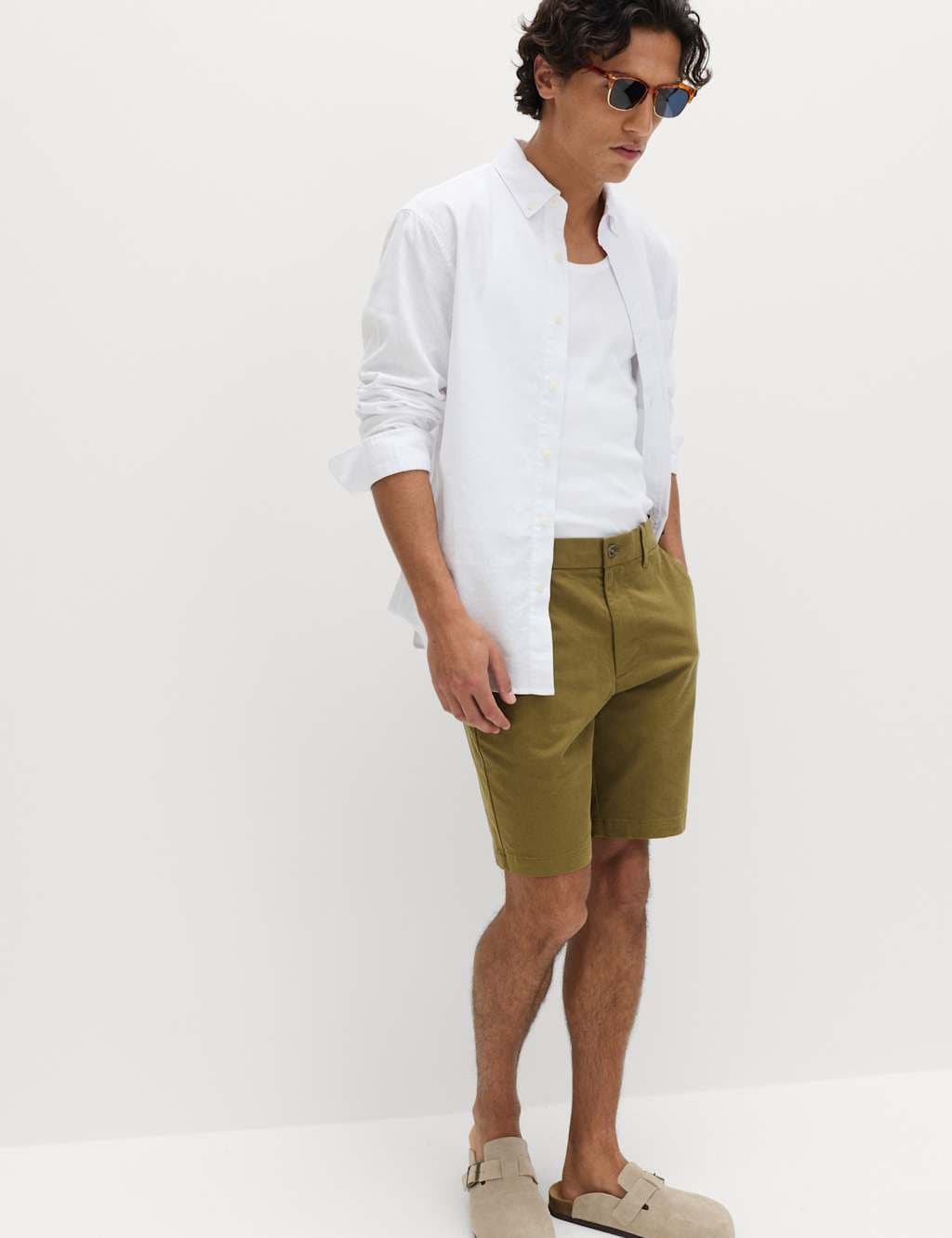 Marks & Spencer M&S Regular Fit Stretch Chino Shorts Olive - 3
